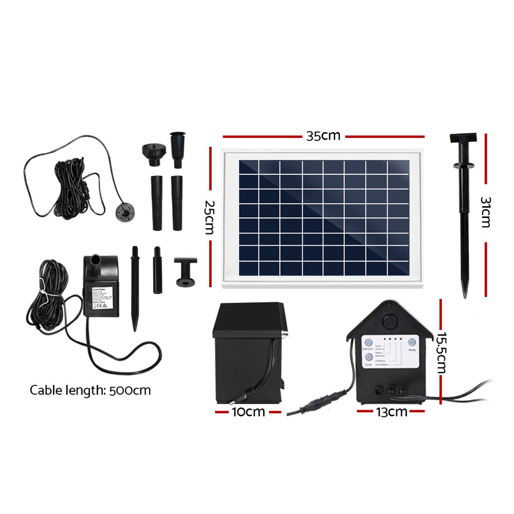 Gardeon Solar Pond Pump Submersible Water Fountain w/ Battery Kit LED Lights