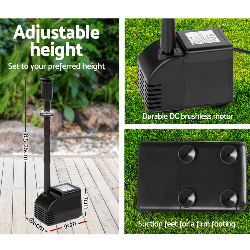 Gardeon Solar Pond Pump Submersible Water Fountain w/ Battery Kit LED Lights