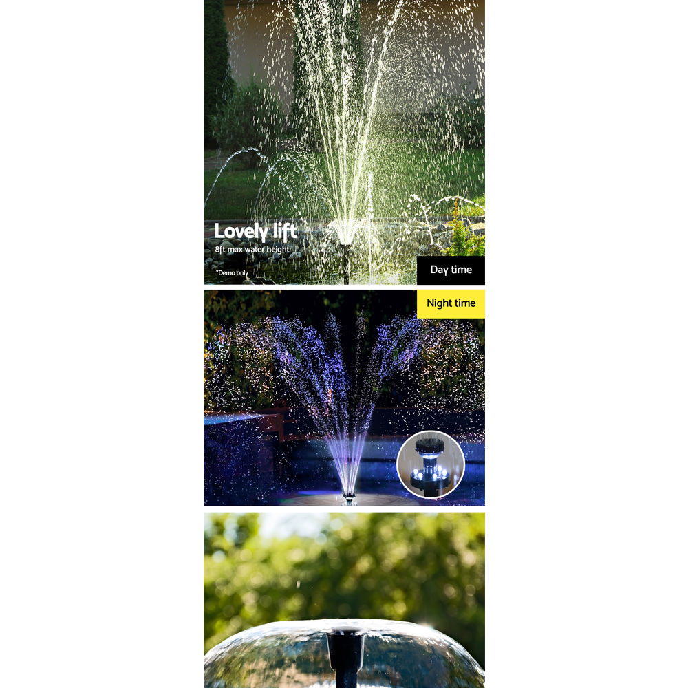 Gardeon Solar Pond Pump Submersible Water Fountain w/ Battery Kit LED Lights