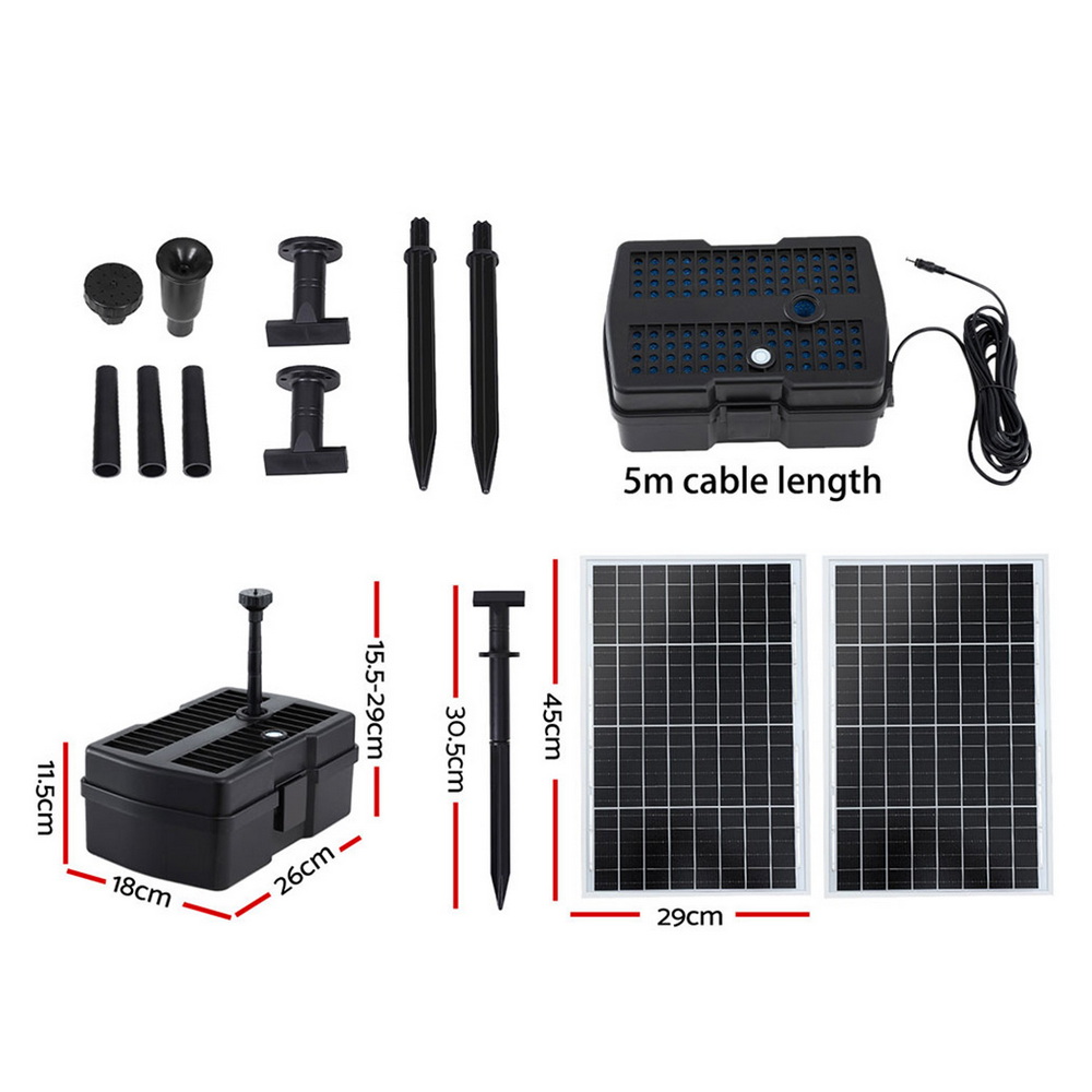 Gardeon Solar Submersible Water Pond Fountain Pump with Filter Box 6FT 1190L/H