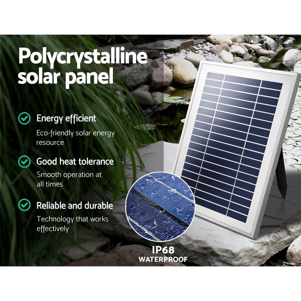 Gardeon Solar Pond Pump Submersible Water Fountain w/ Battery Kit LED Lights