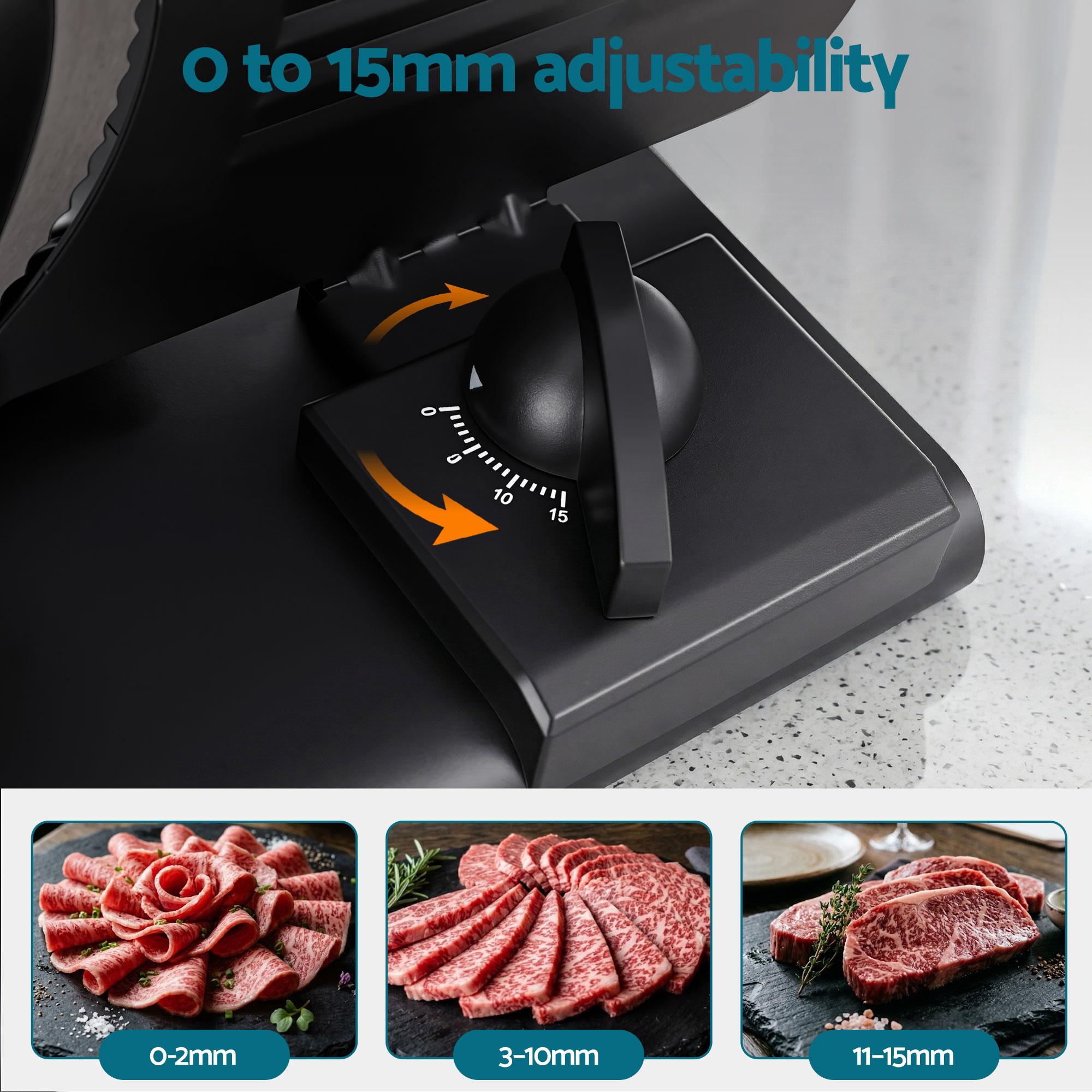 Devanti Meat Slicer Bread Vegetable, 200W Power 0-15mm Adjustable Easy Clean