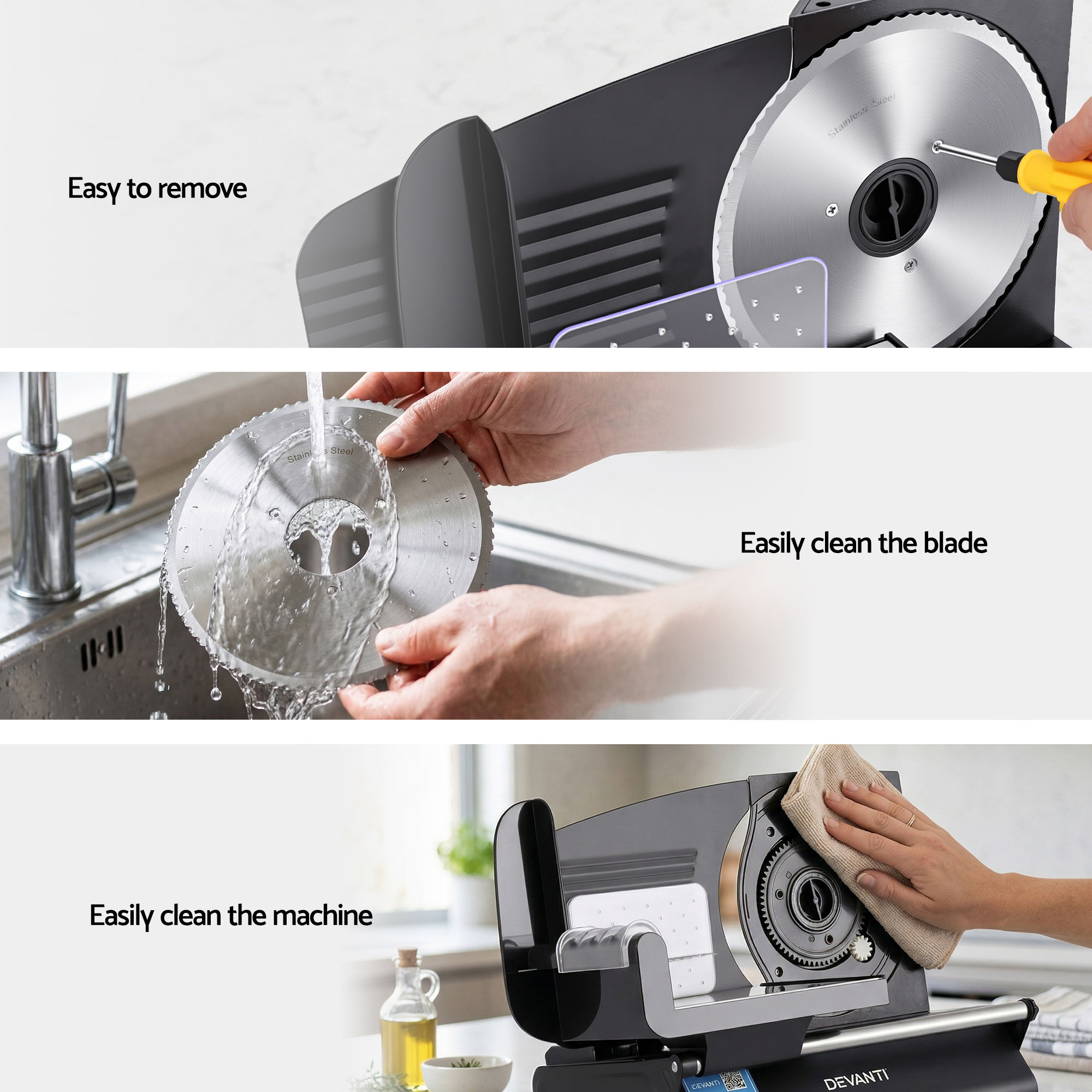 Devanti Meat Slicer Bread Vegetable, 200W Power 0-15mm Adjustable Easy Clean