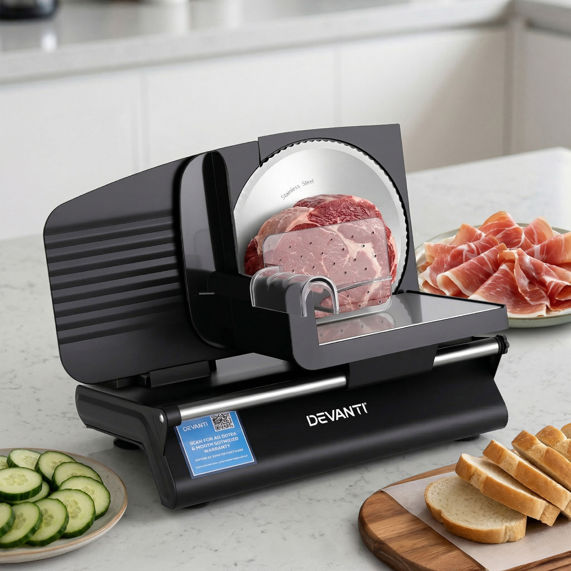 Devanti Meat Slicer Bread Vegetable, 200W Power 0-15mm Adjustable Easy Clean