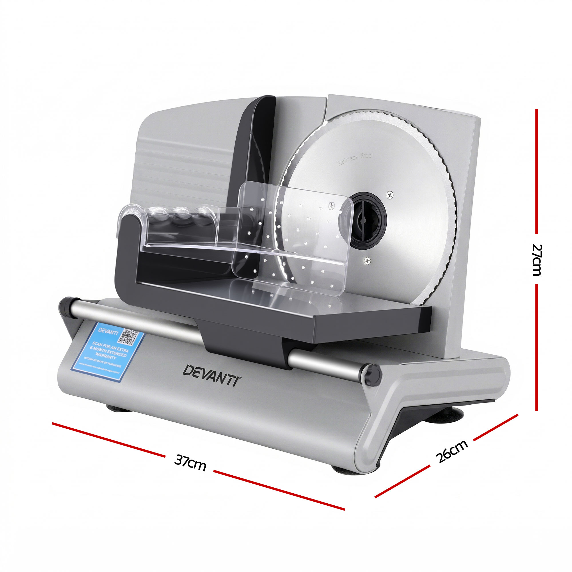 Devanti Meat Slicer Bread Vegetable, 200W Power 0-15mm Adjustable Easy Clean