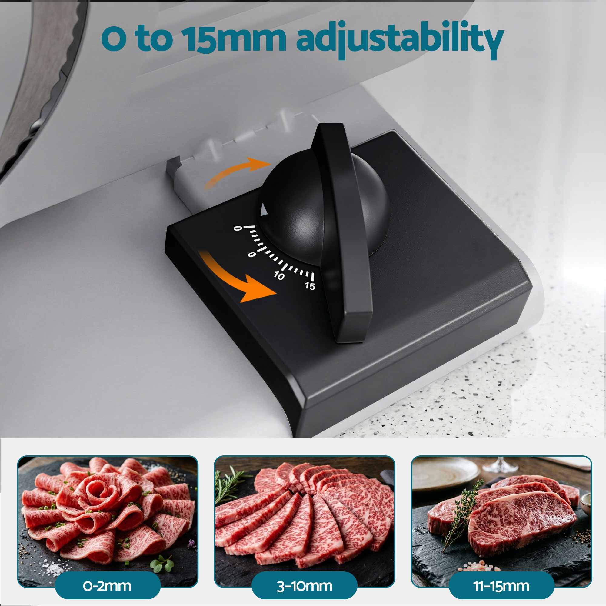 Devanti Meat Slicer Bread Vegetable, 200W Power 0-15mm Adjustable Easy Clean