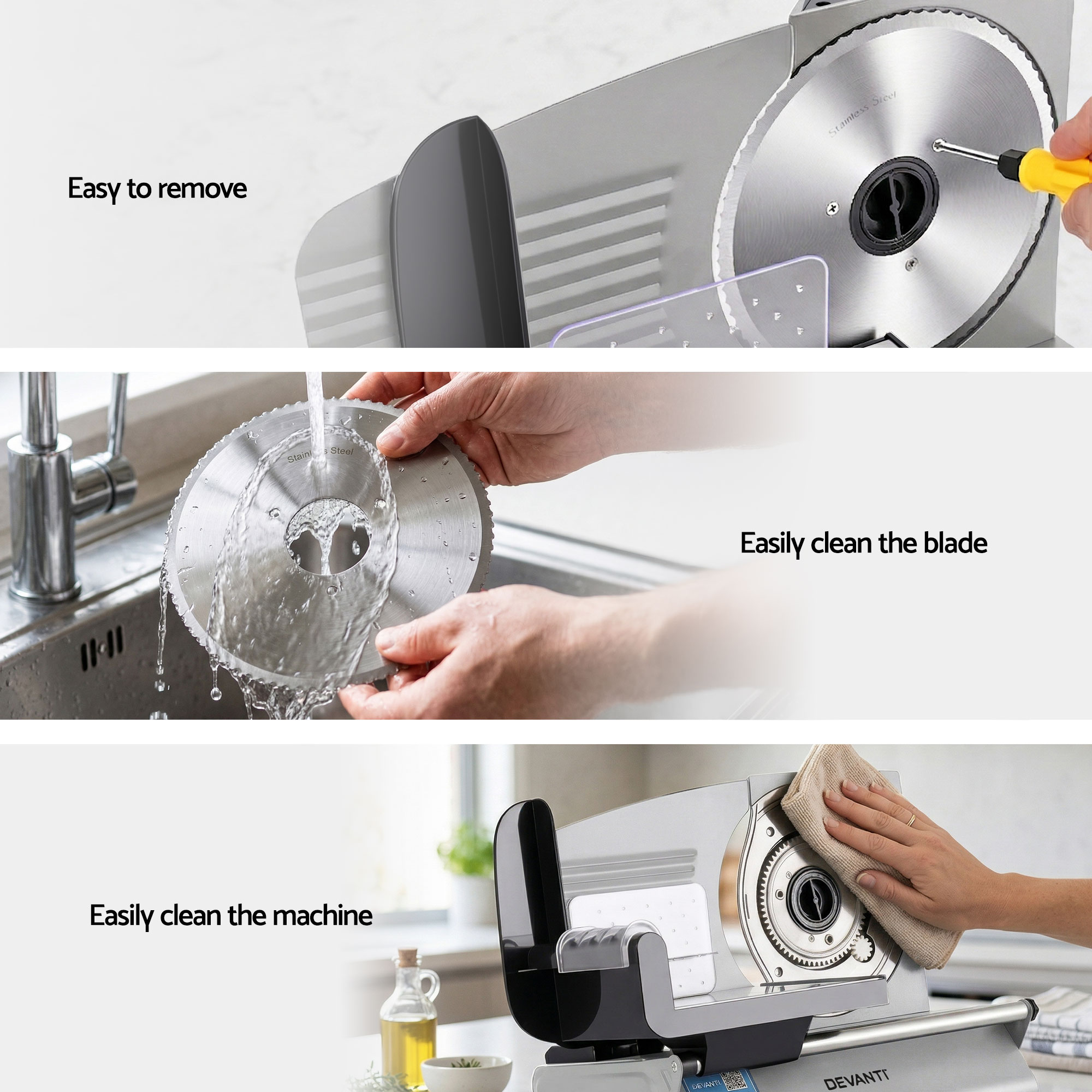 Devanti Meat Slicer Bread Vegetable, 200W Power 0-15mm Adjustable Easy Clean