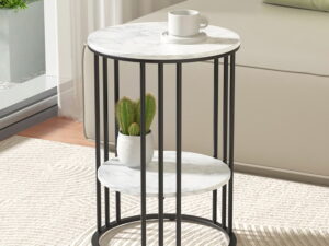 Artiss Coffee Table 2-Tier Round Marble Effect