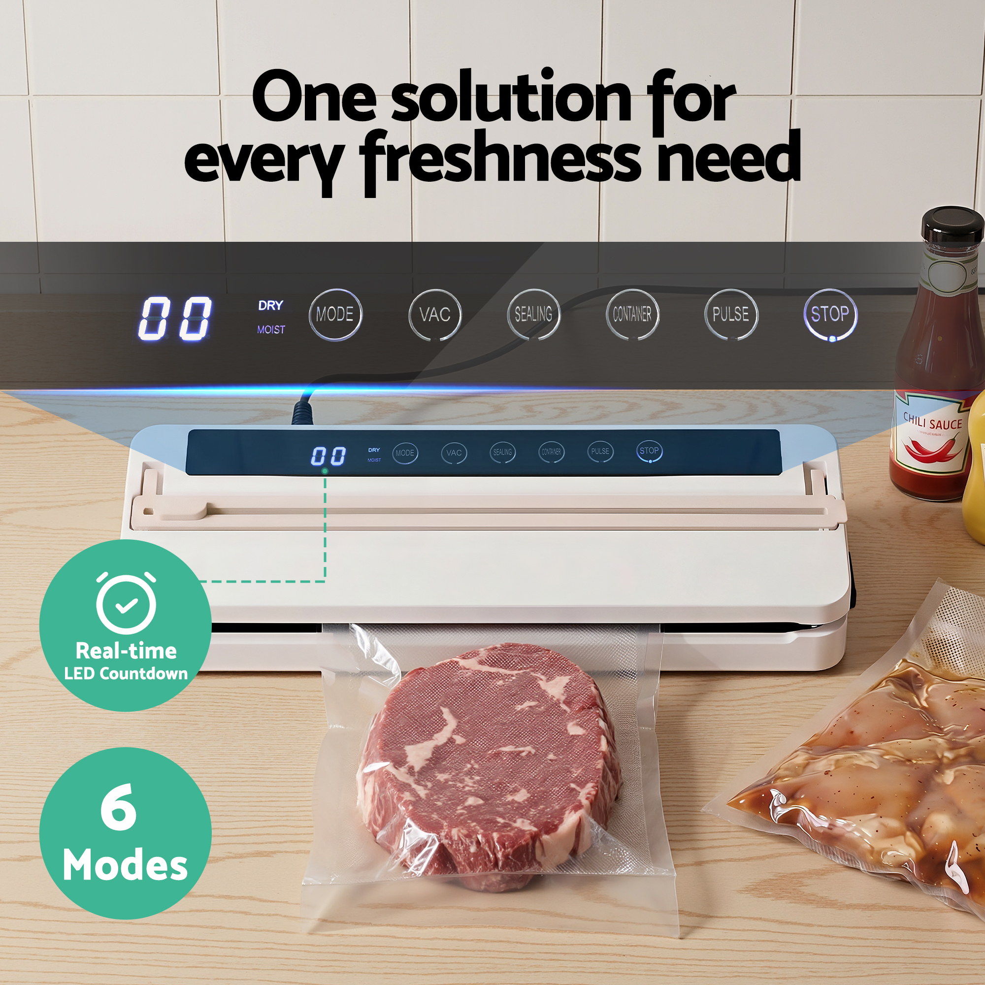 Devanti Food Vacuum Sealer Machine Fresh Storage Auto Seal Slide Cutter 6 Modes
