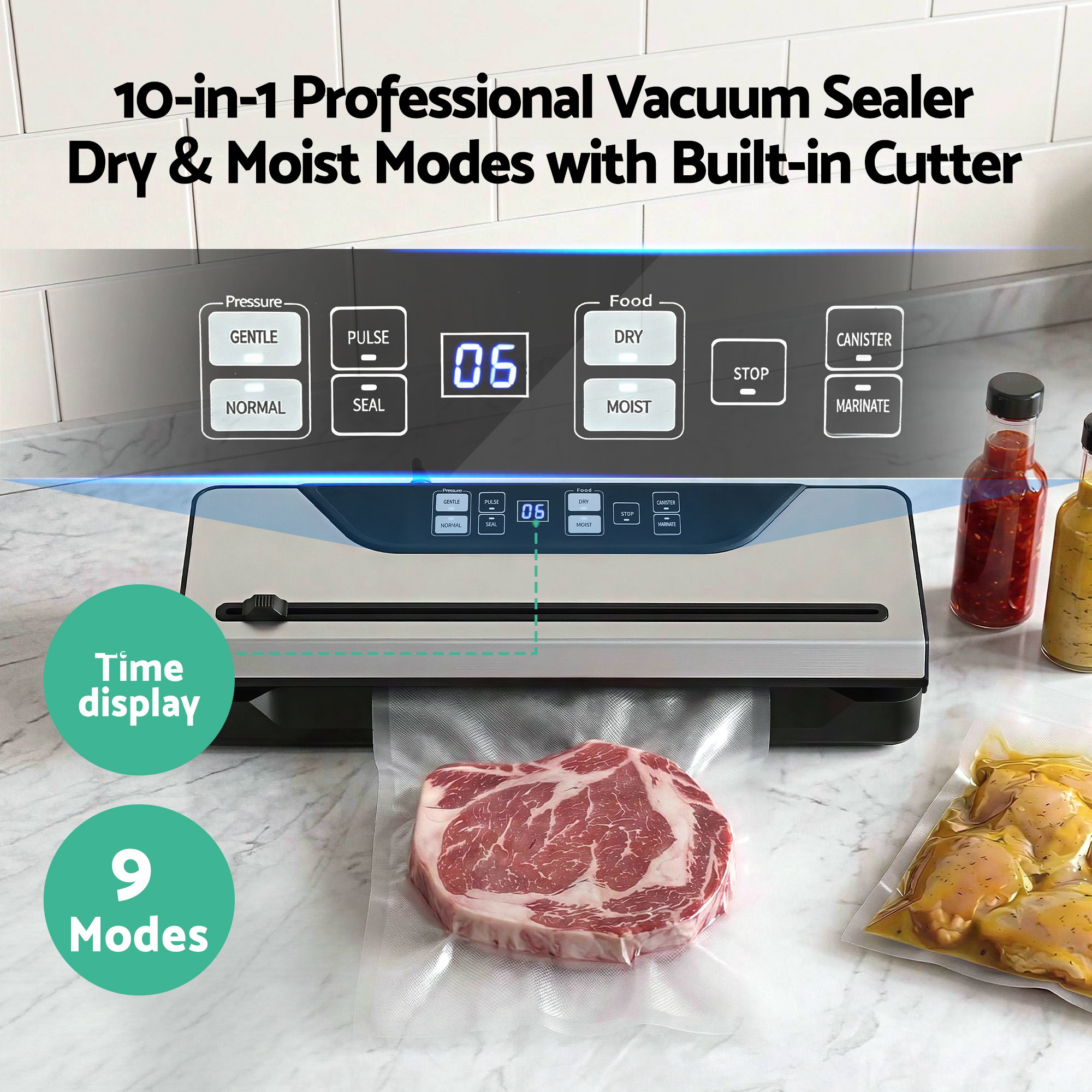 Devanti Food Vacuum Sealer Machine Auto Seal Slide Cutter 9 Modes Marinate Black