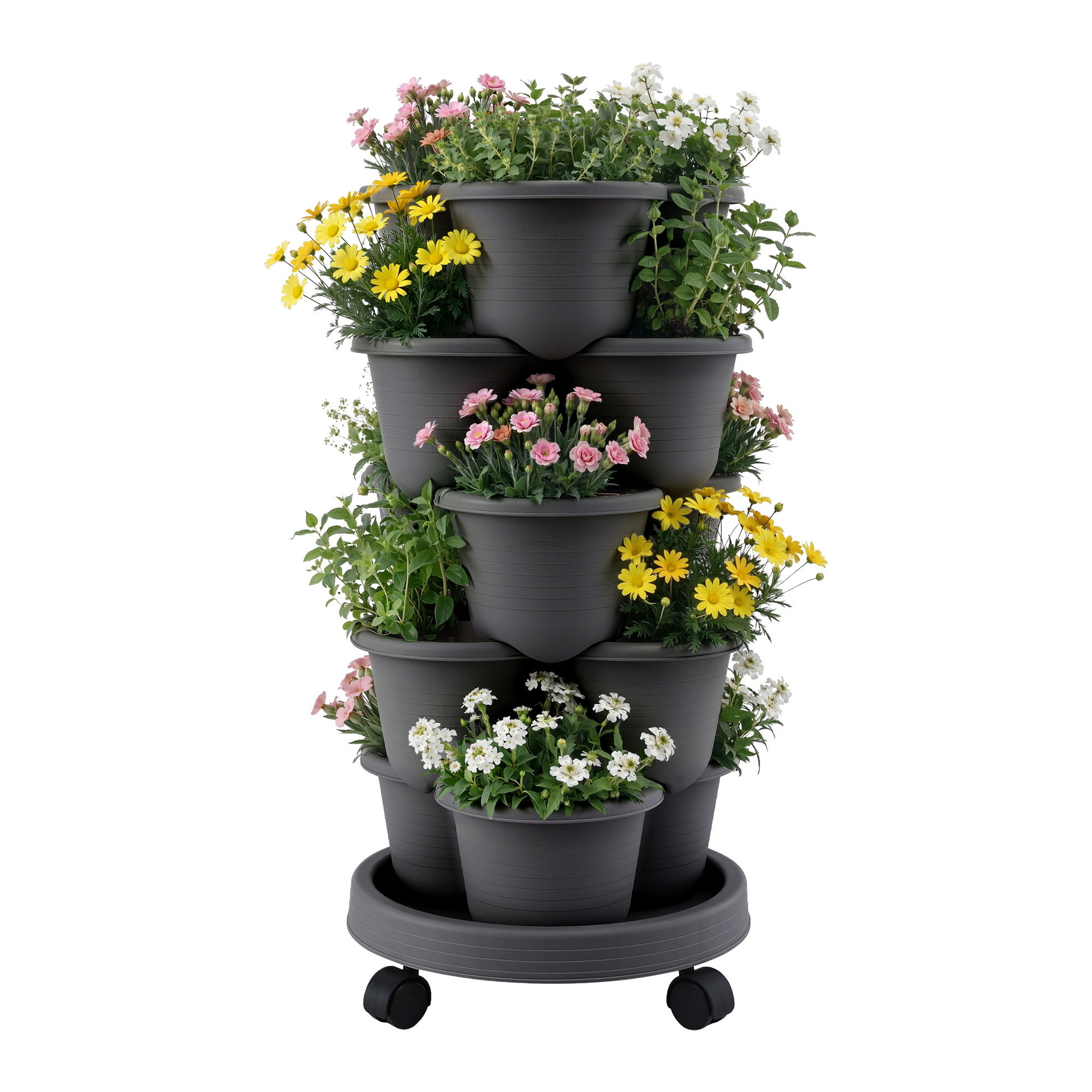 Green Fingers 5 Tier Vertical Garden Planter, Stackable Planters w/ 4 Wheels