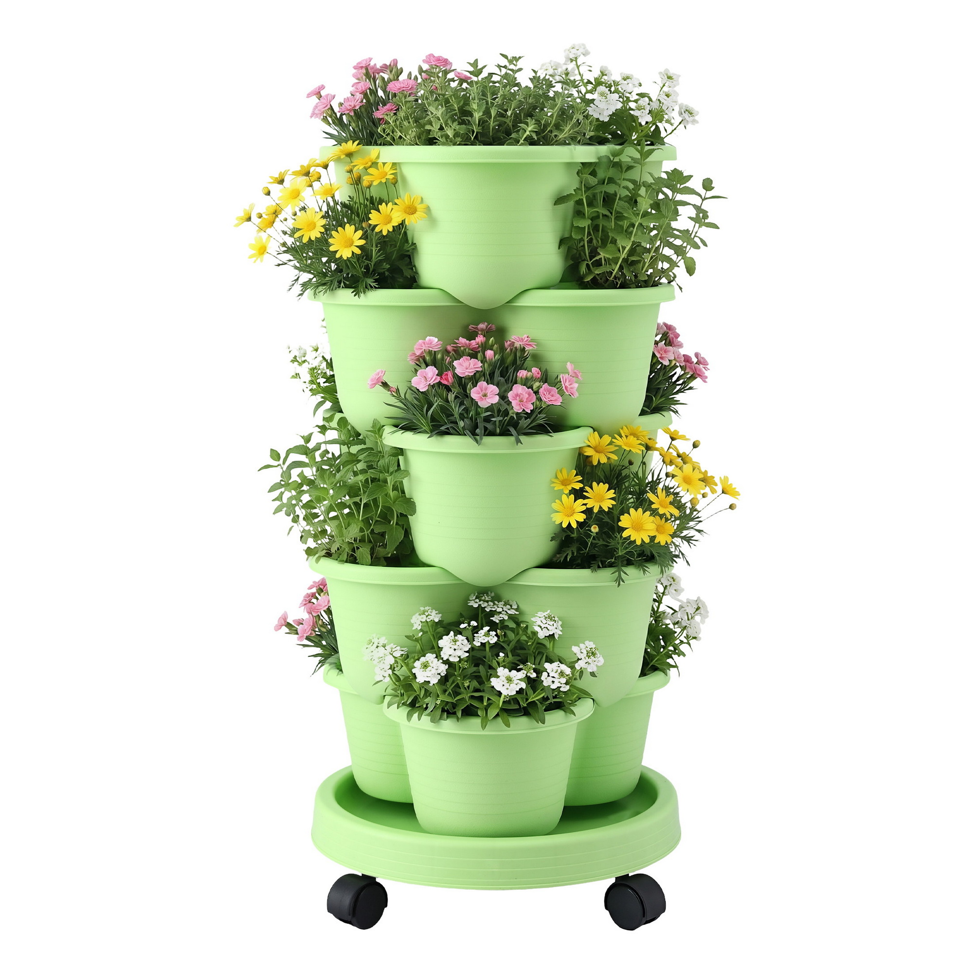 Green Fingers 5 Tier Vertical Garden Planter, Stackable Planters w/ Wheels