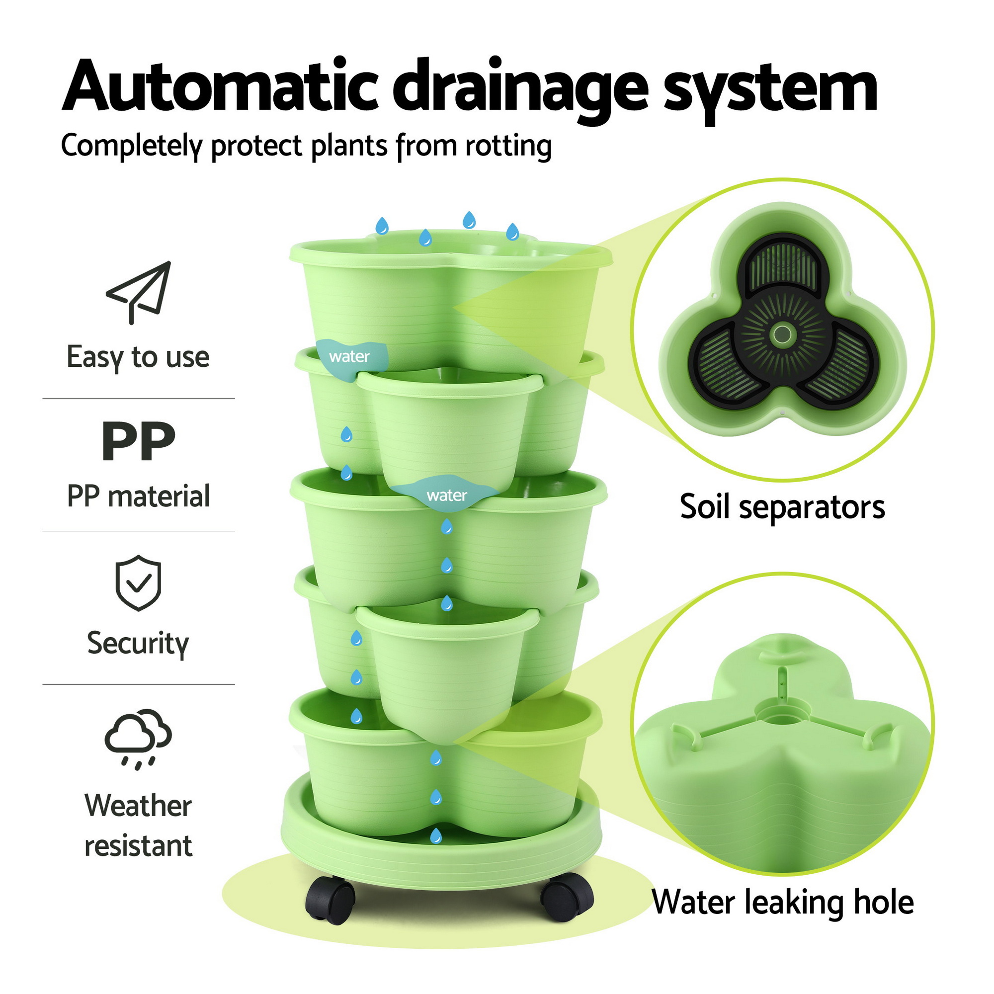 Green Fingers 5 Tier Vertical Garden Planter, Stackable Planters w/ Wheels