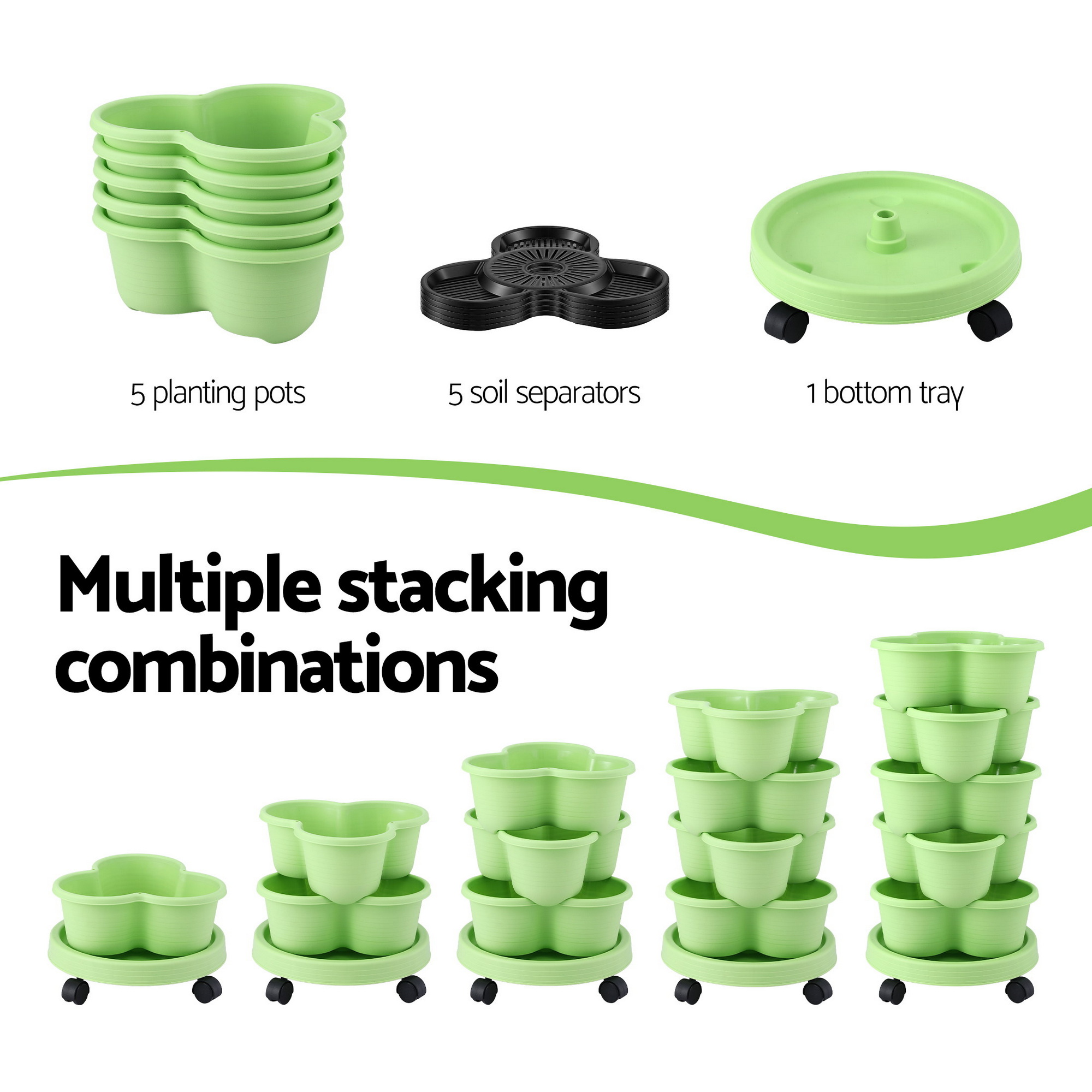 Green Fingers 5 Tier Vertical Garden Planter, Stackable Planters w/ Wheels