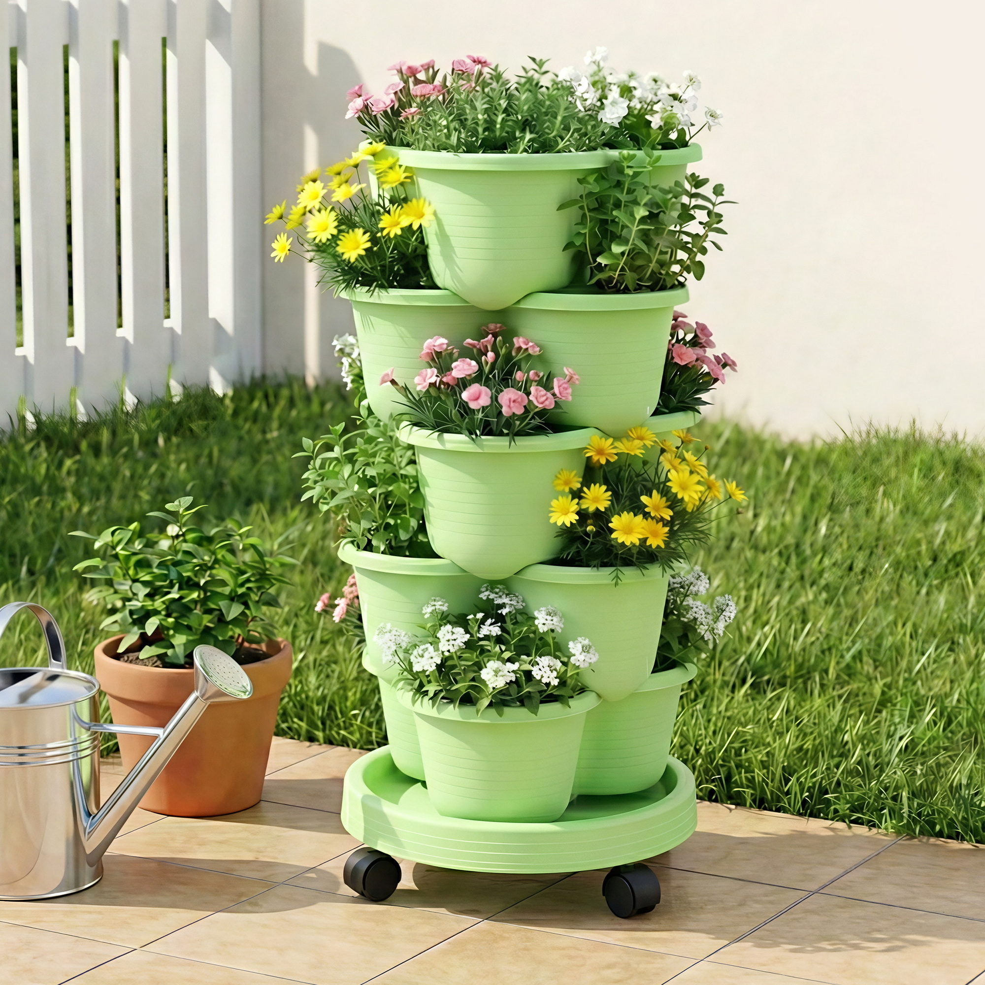 Green Fingers 5 Tier Vertical Garden Planter, Stackable Planters w/ Wheels