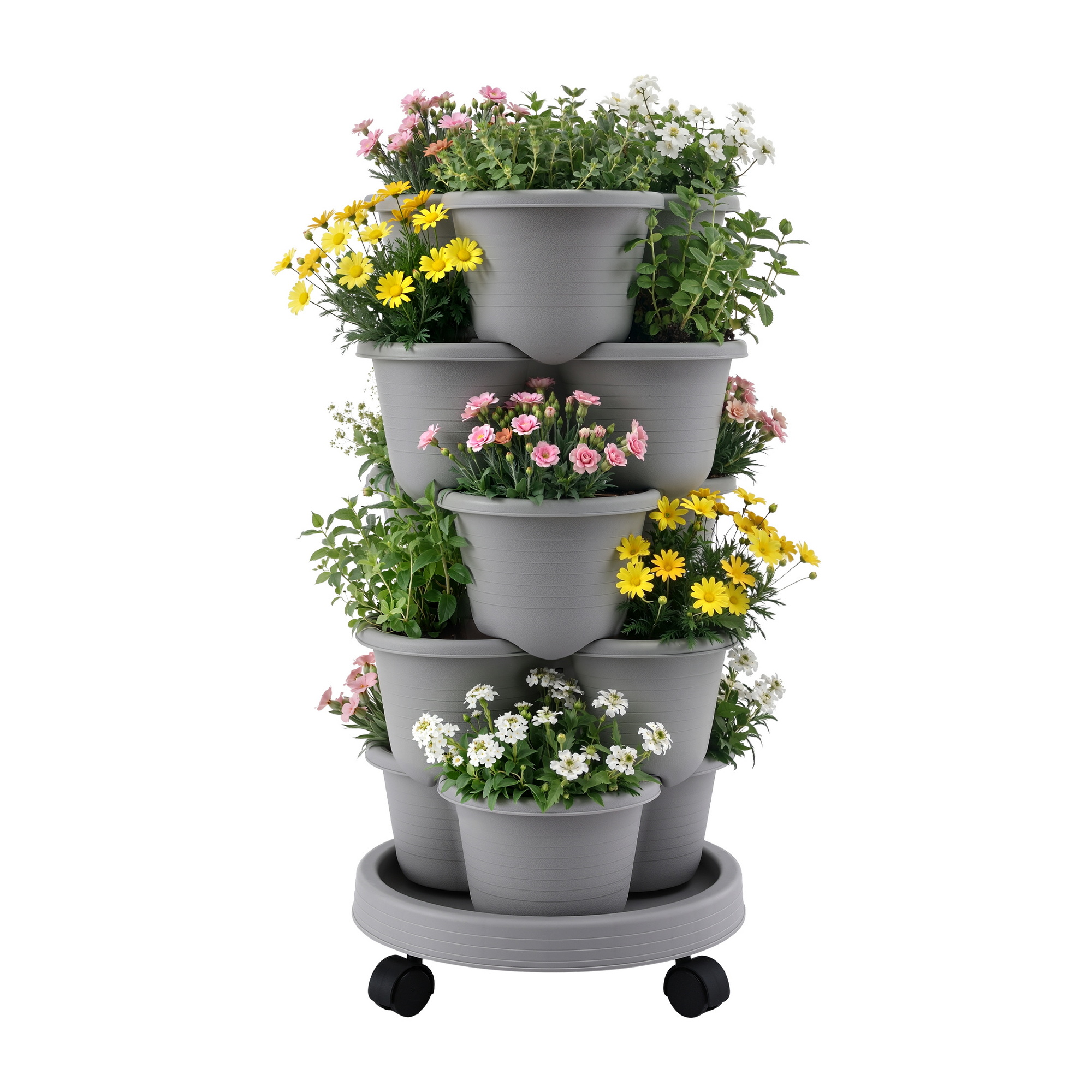Green Fingers 5 Tier Vertical Garden Planter, Stackable Planters w/ 4 Wheels