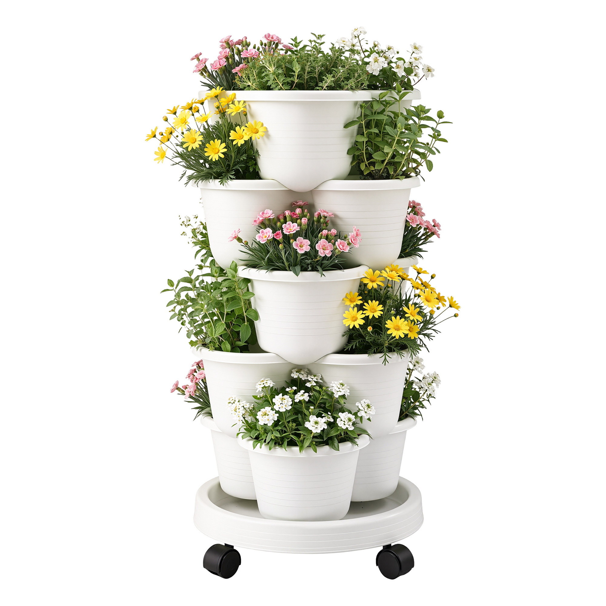 Green Fingers 5 Tier Vertical Garden Planter, Stackable Planters w/ Wheels