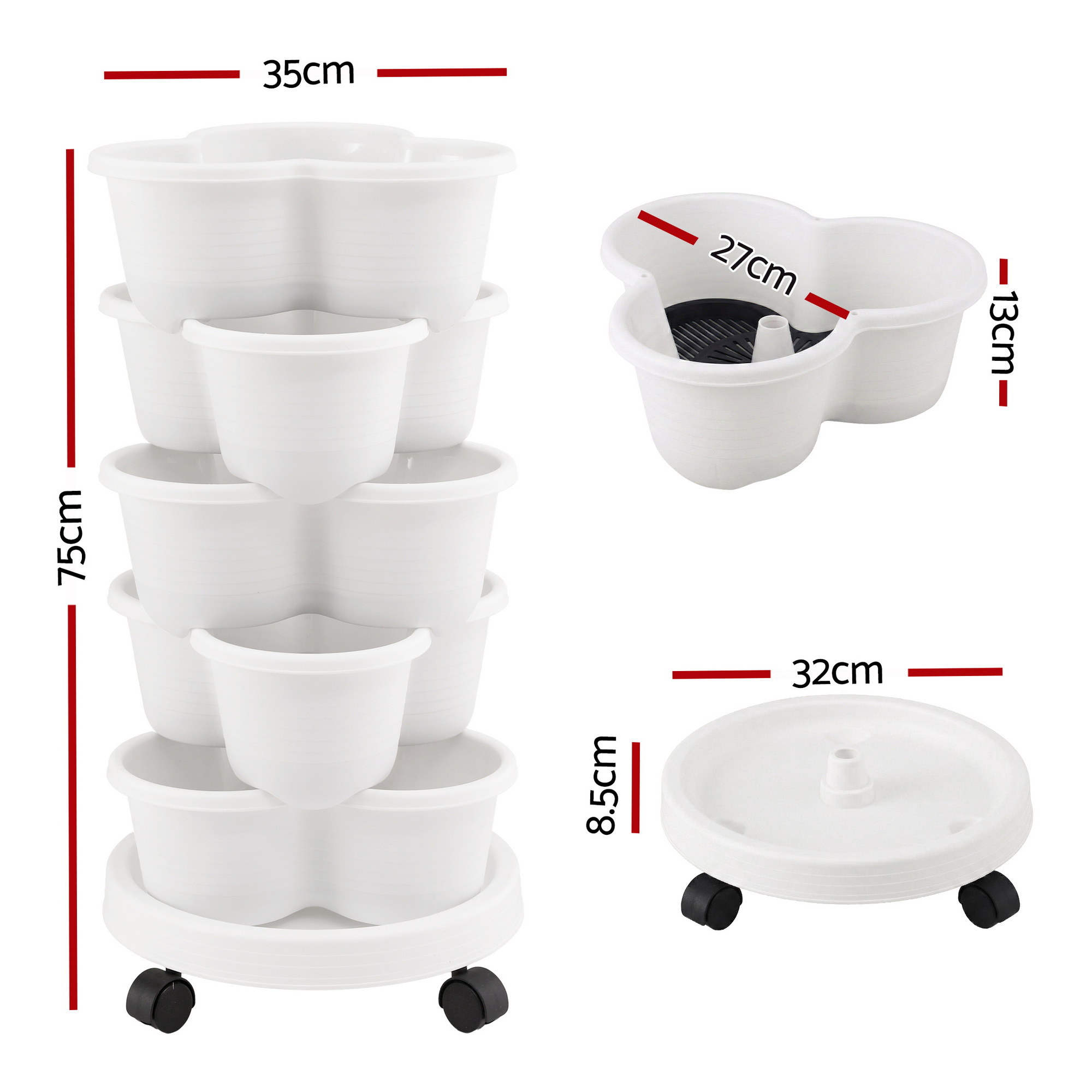 Green Fingers 5 Tier Vertical Garden Planter, Stackable Planters w/ Wheels