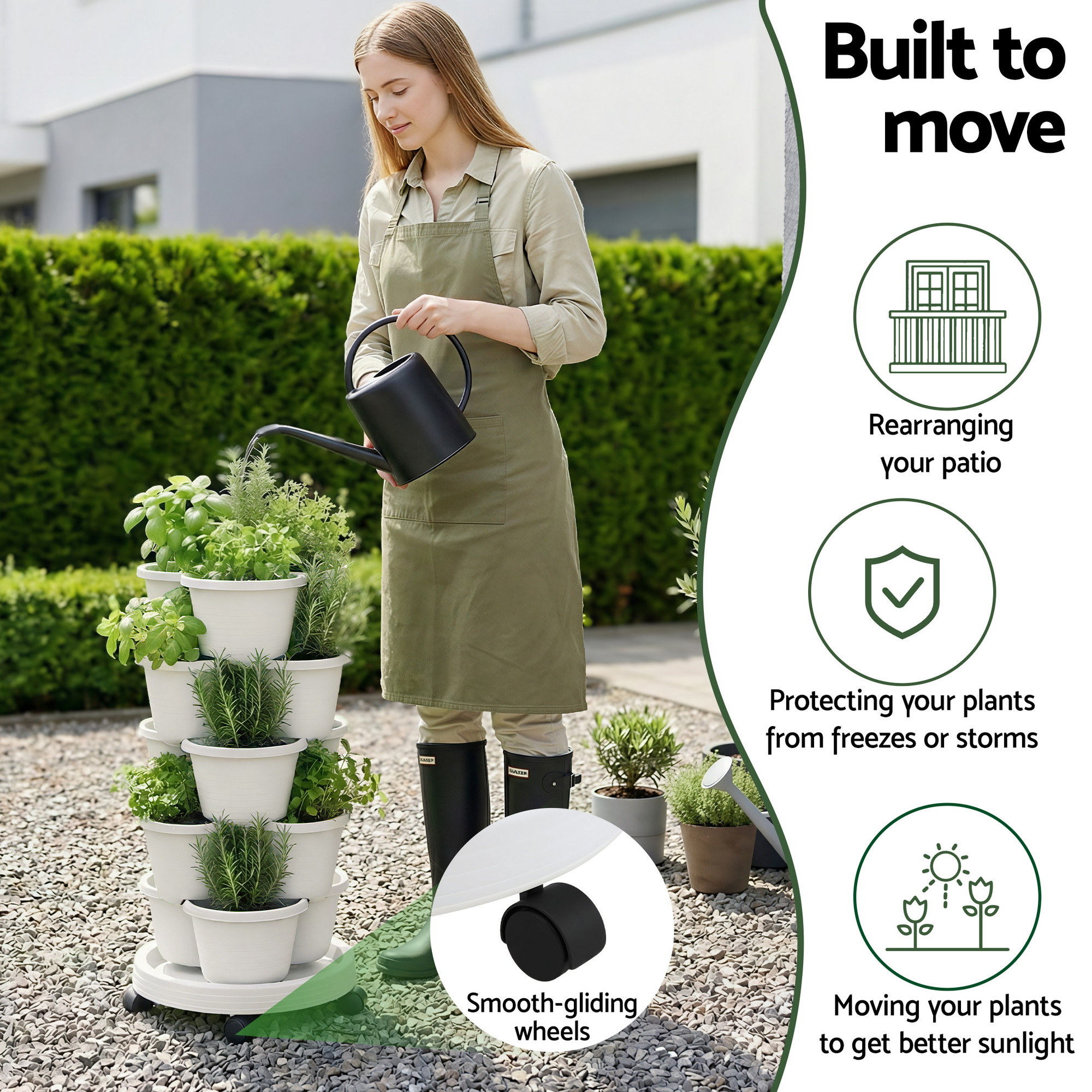 Green Fingers 5 Tier Vertical Garden Planter, Stackable Planters w/ Wheels