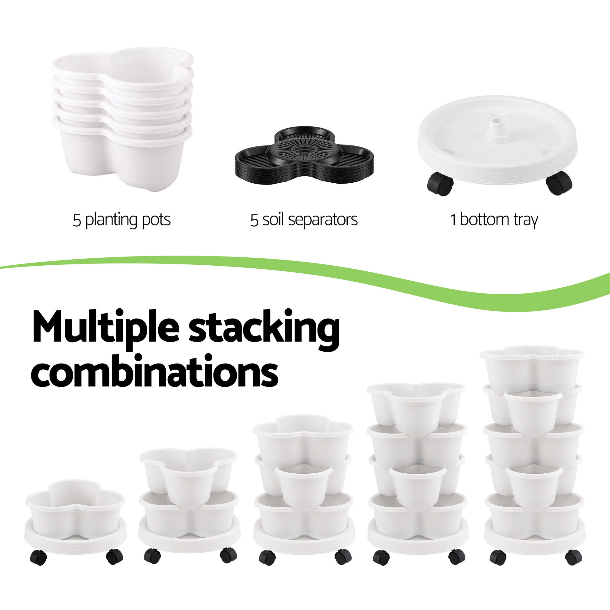 Green Fingers 5 Tier Vertical Garden Planter, Stackable Planters w/ Wheels