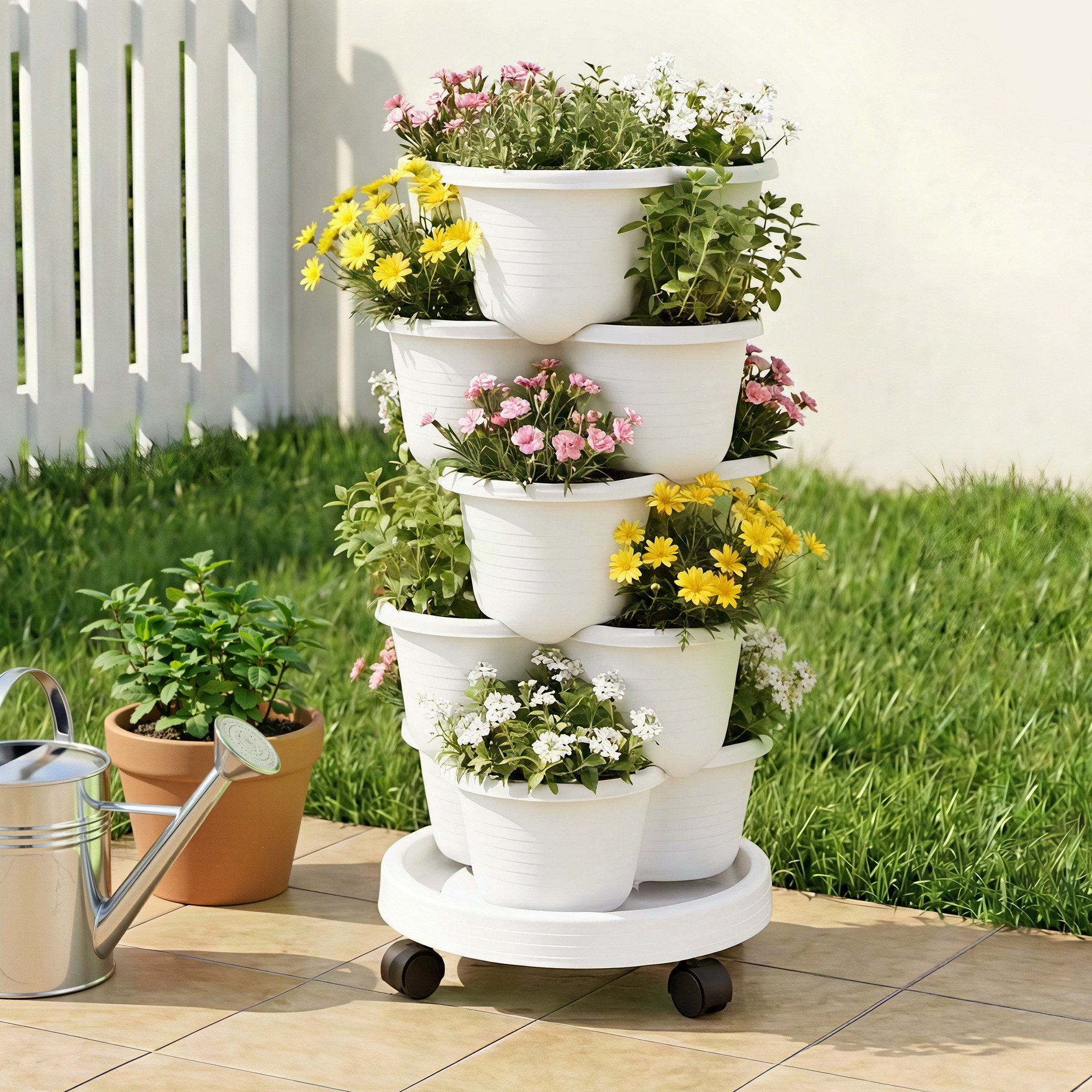 Green Fingers 5 Tier Vertical Garden Planter, Stackable Planters w/ Wheels