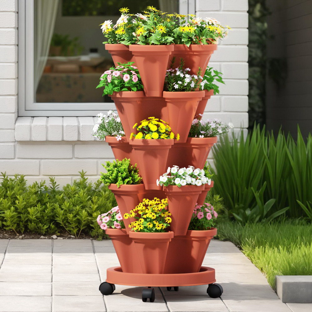 Green Fingers Raised Garden Bed 5 Tier Vertical Garden Brick Red Strawberry