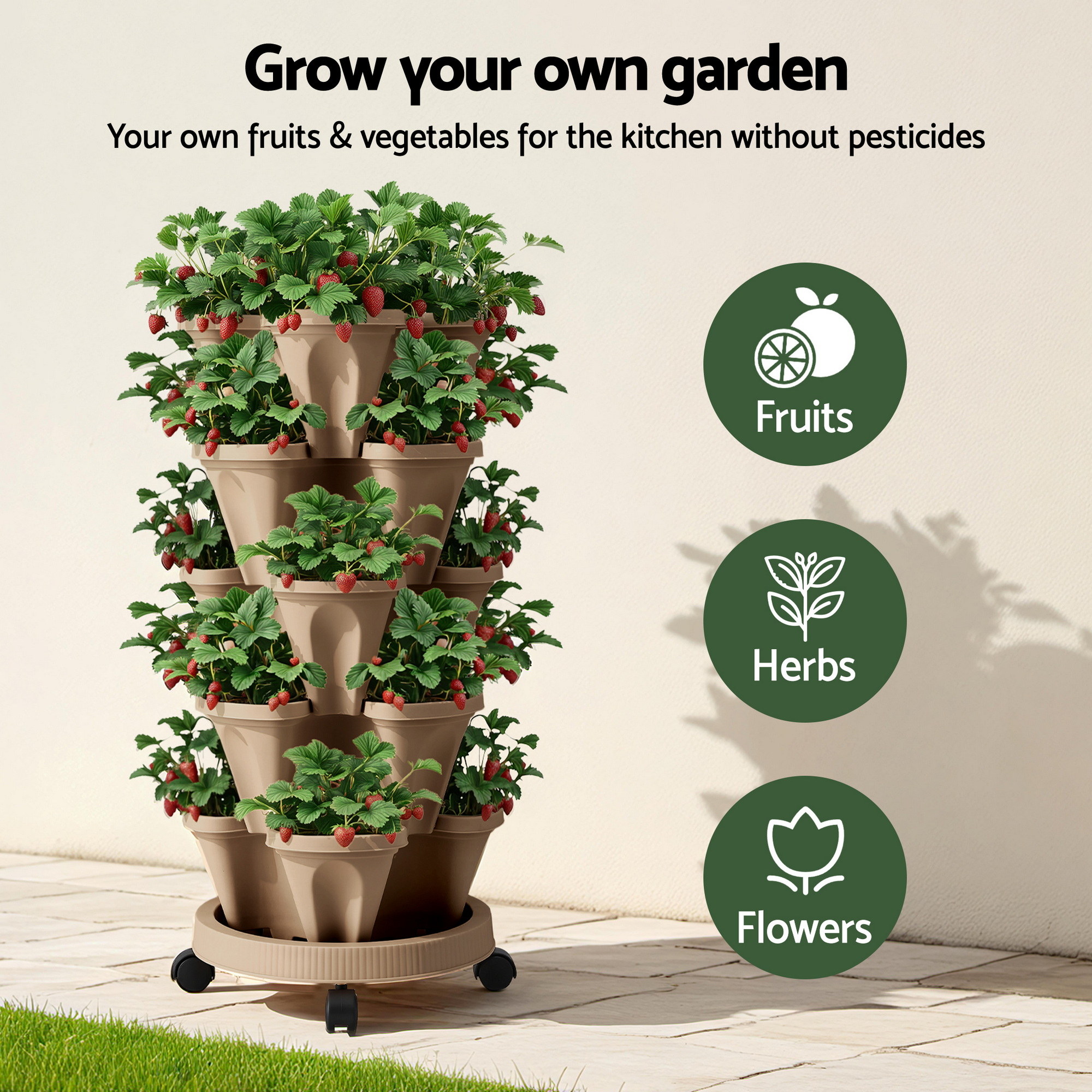 Green Fingers Garden Bed 5 Tier Vertical Garden Grey Strawberry Stackable