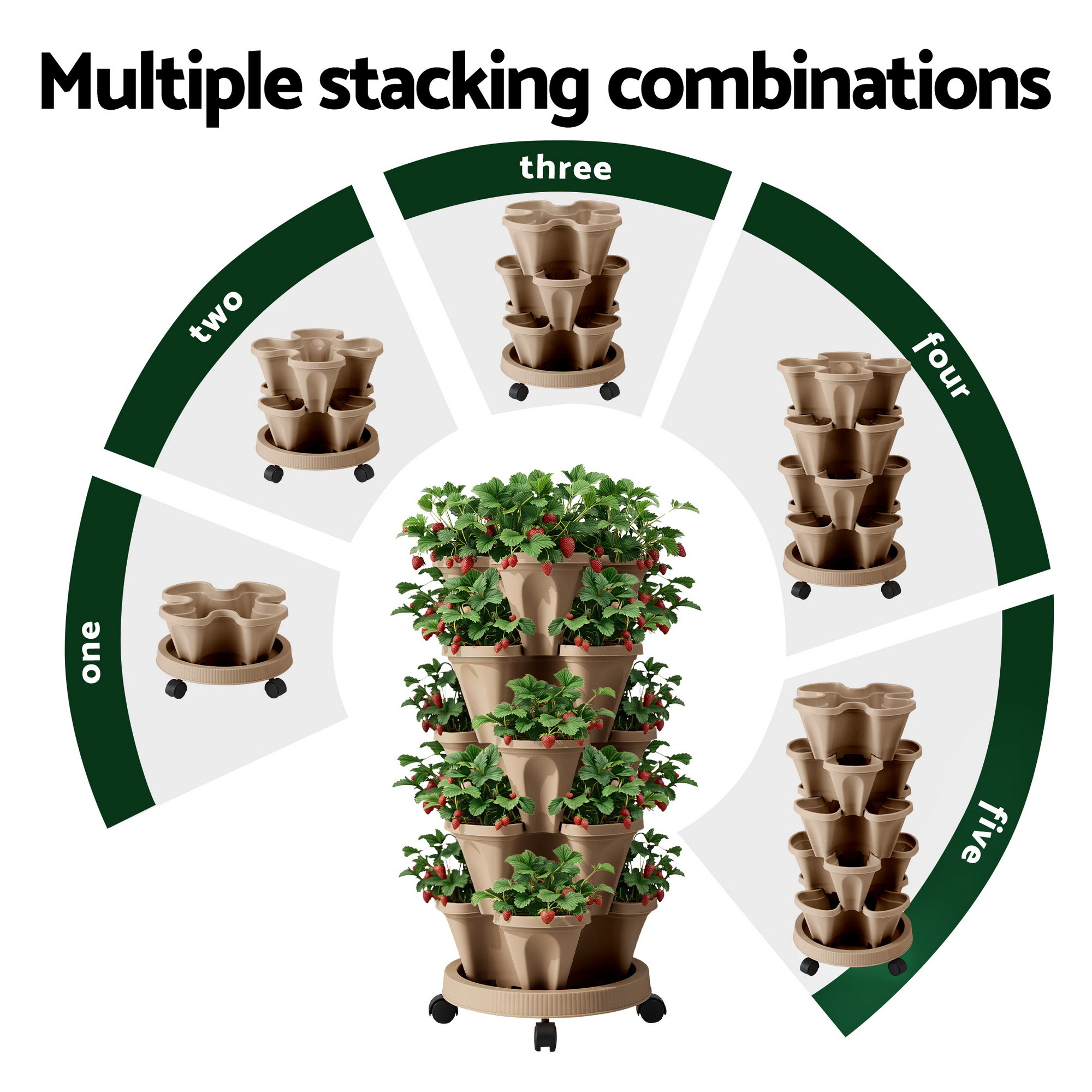 Green Fingers Garden Bed 5 Tier Vertical Garden Grey Strawberry Stackable
