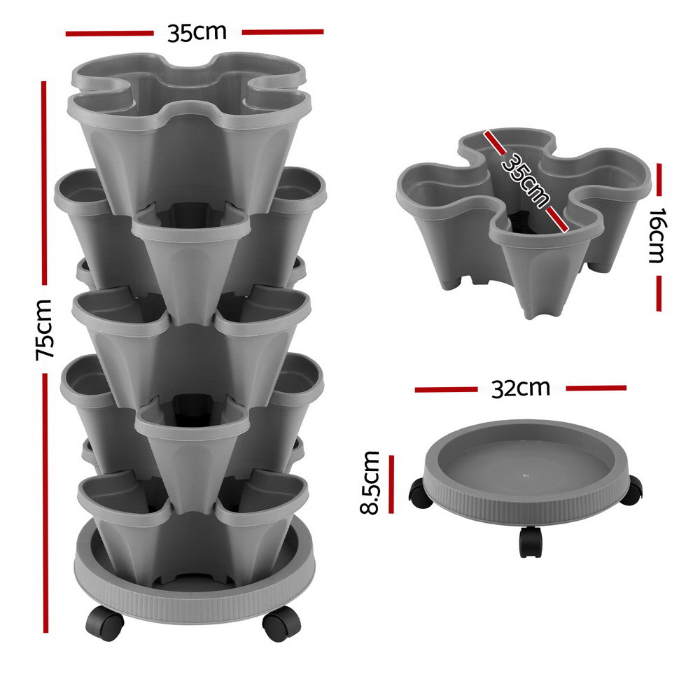 Green Fingers Raised Garden Bed 5 Tier Vertical Garden Grey Strawberry Stackable