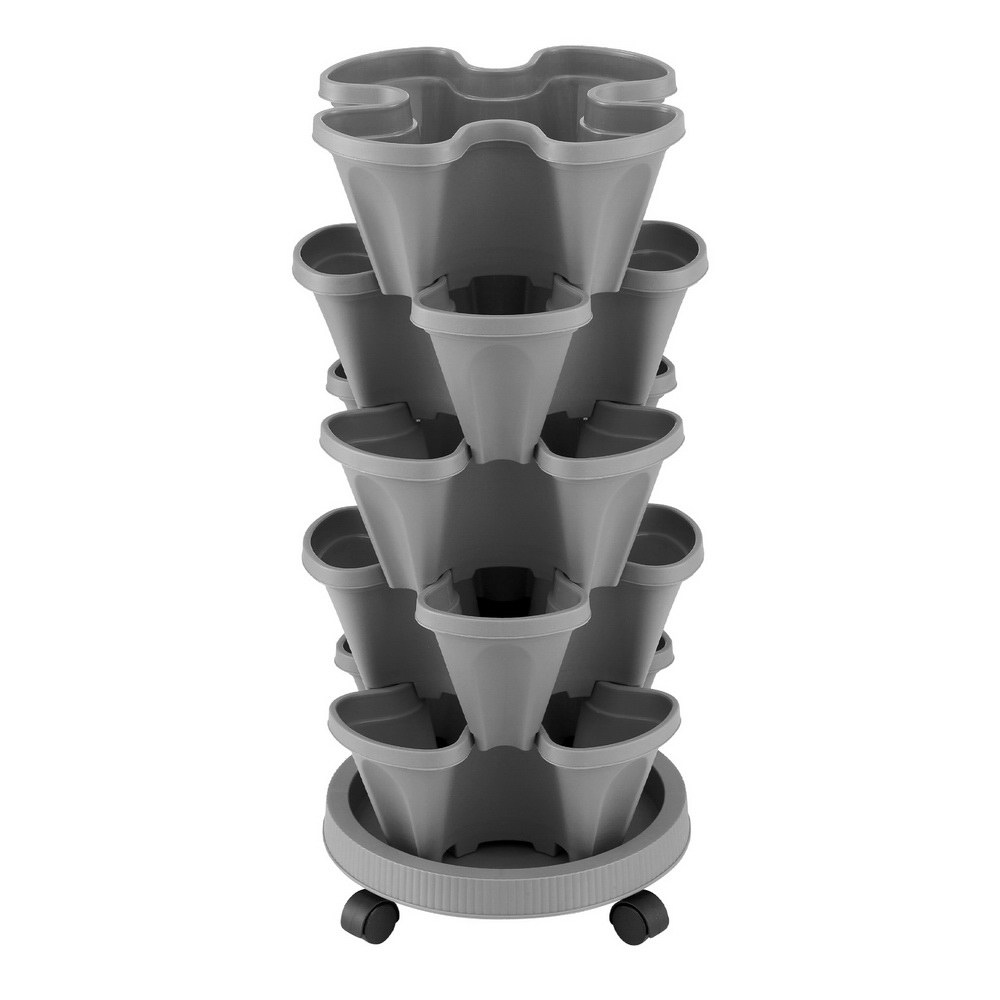 Green Fingers Raised Garden Bed 5 Tier Vertical Garden Grey Strawberry Stackable