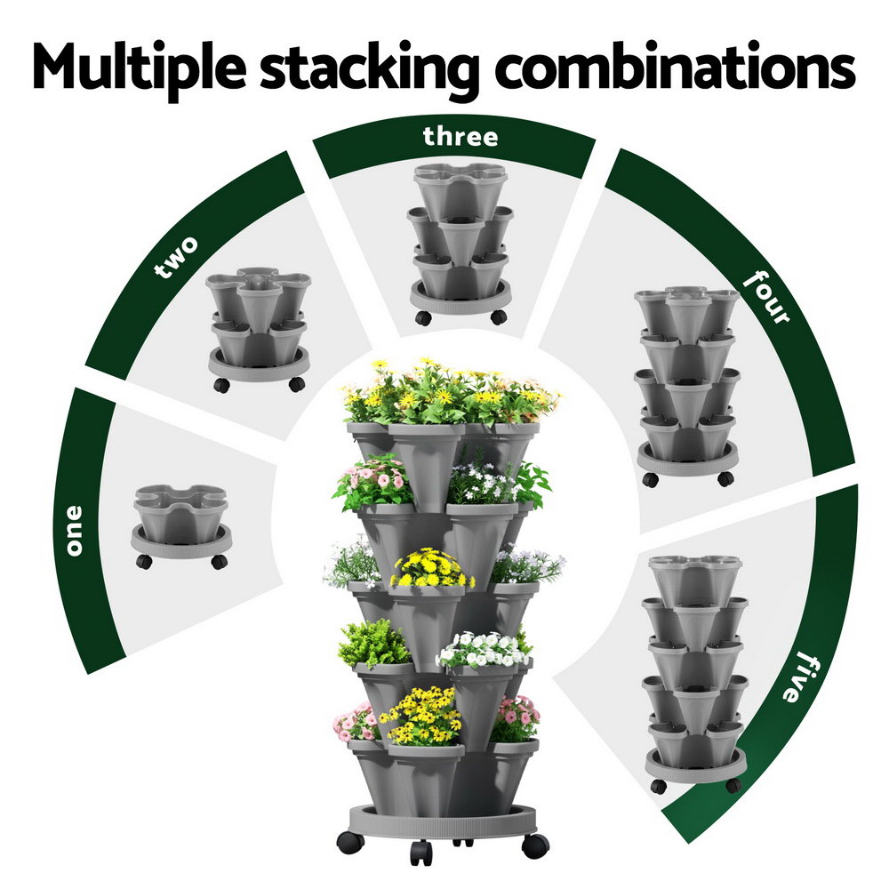 Green Fingers Raised Garden Bed 5 Tier Vertical Garden Grey Strawberry Stackable
