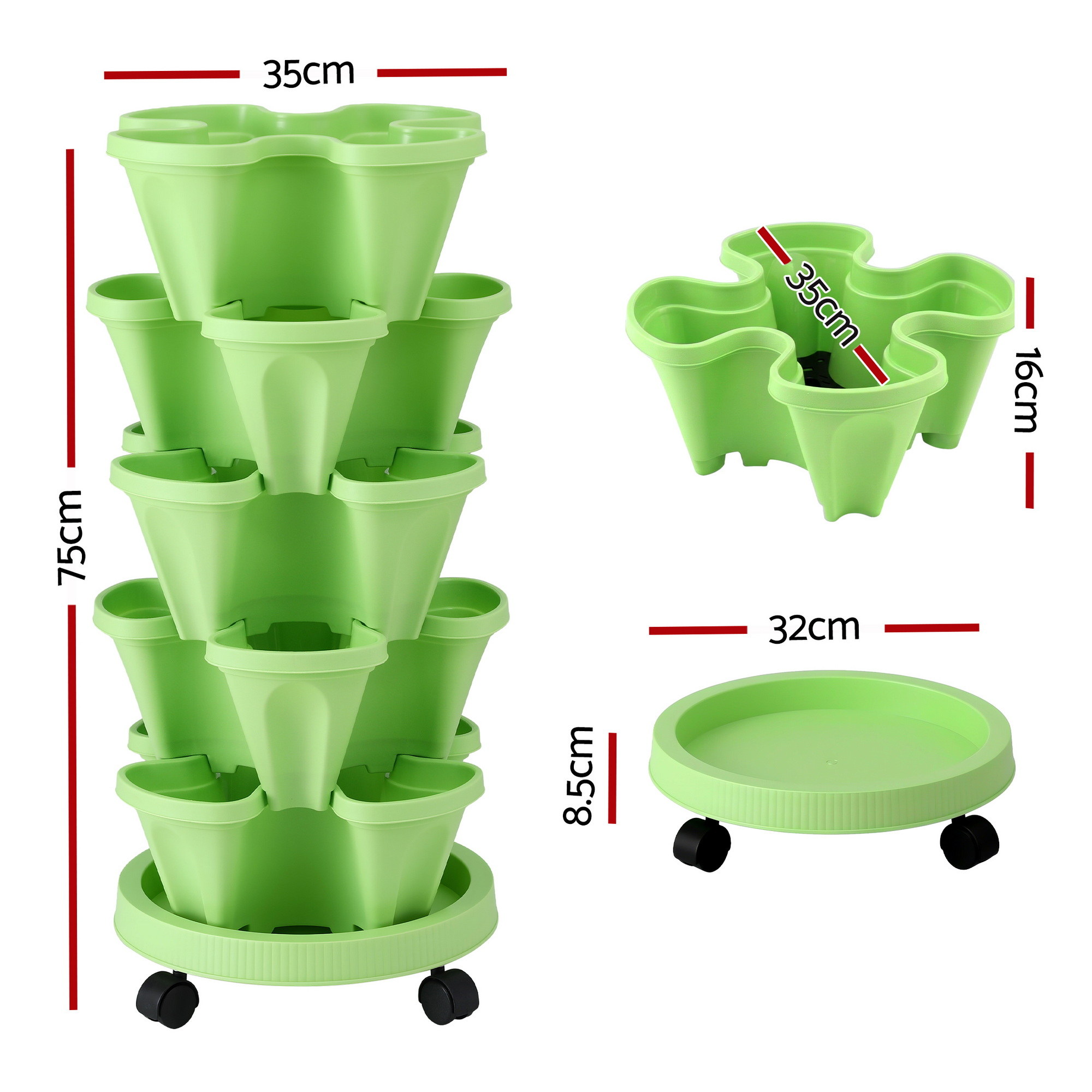 Green Fingers Garden Bed 5 Tier Vertical Garden Grey Strawberry Stackable