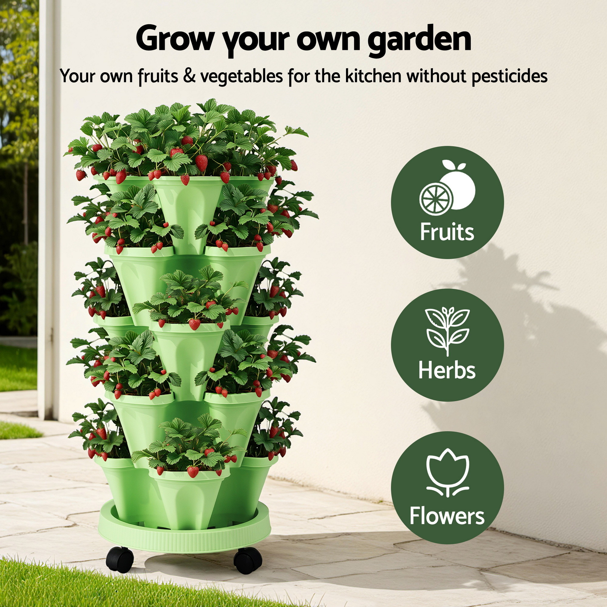 Green Fingers Garden Bed 5 Tier Vertical Garden Grey Strawberry Stackable