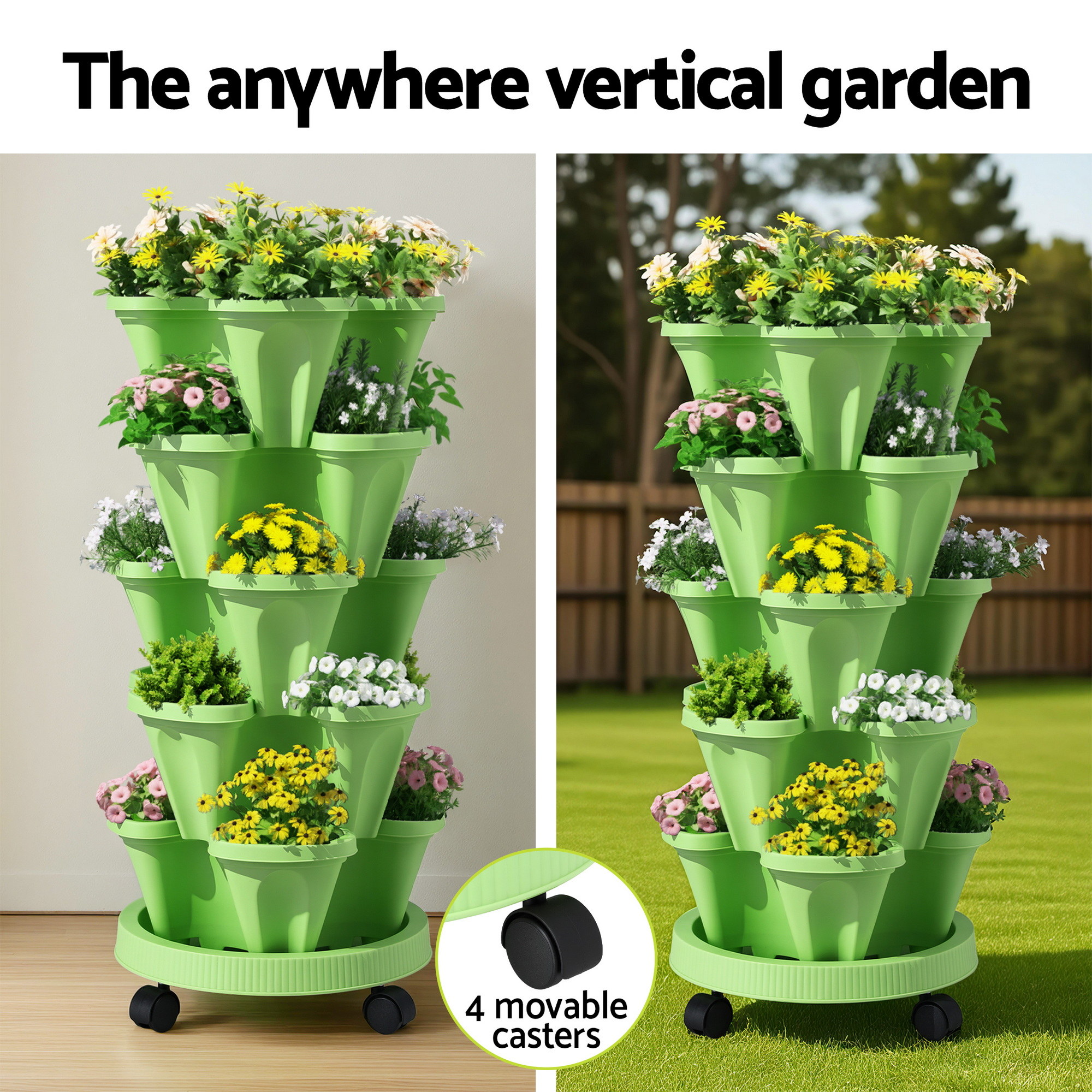 Green Fingers Garden Bed 5 Tier Vertical Garden Grey Strawberry Stackable