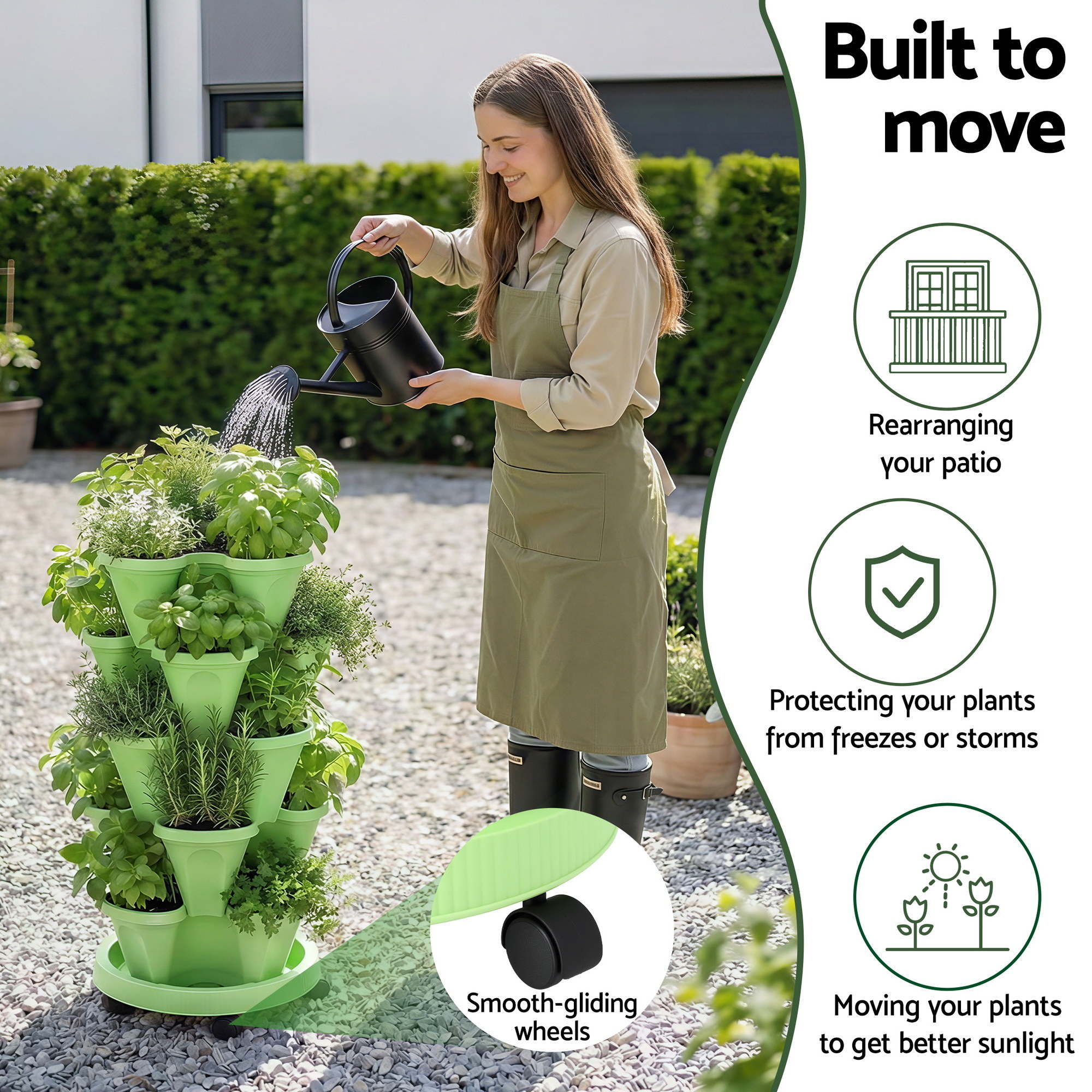 Green Fingers Garden Bed 5 Tier Vertical Garden Grey Strawberry Stackable