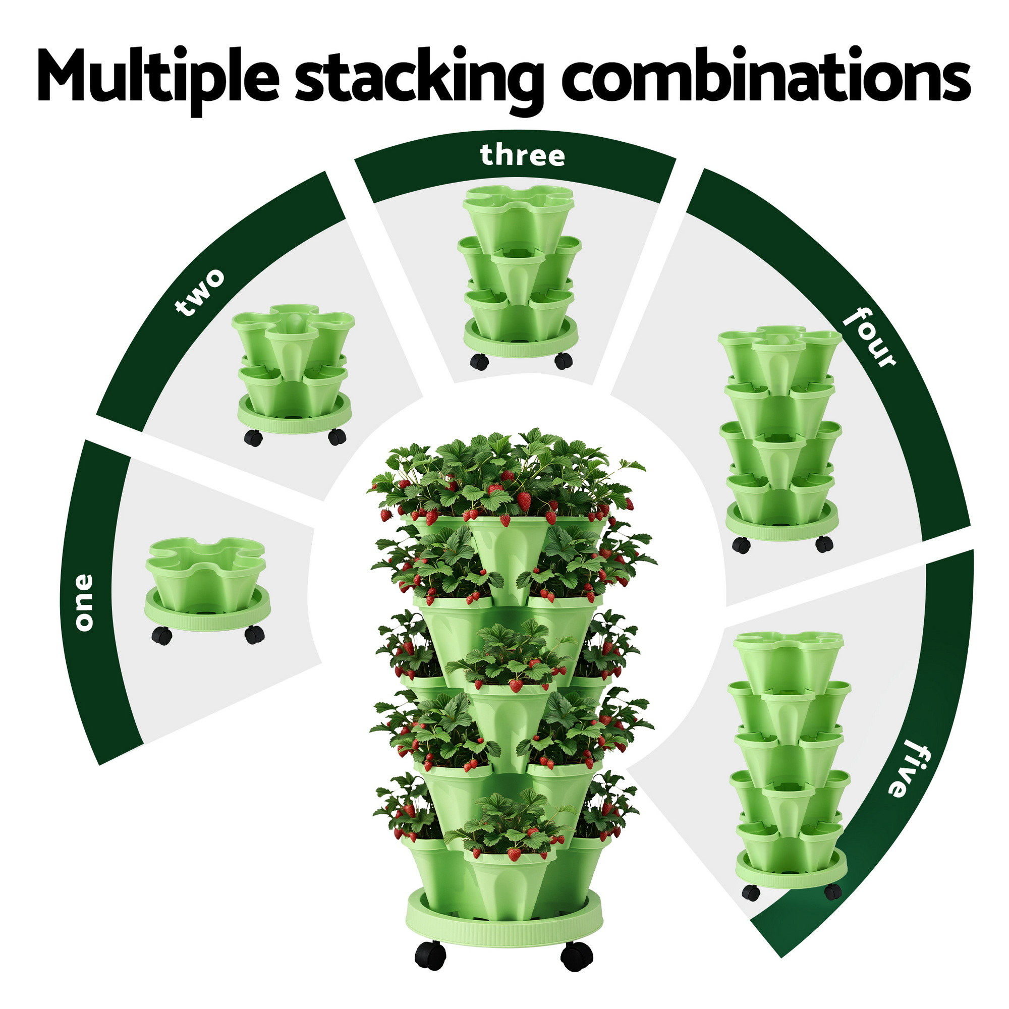 Green Fingers Garden Bed 5 Tier Vertical Garden Grey Strawberry Stackable