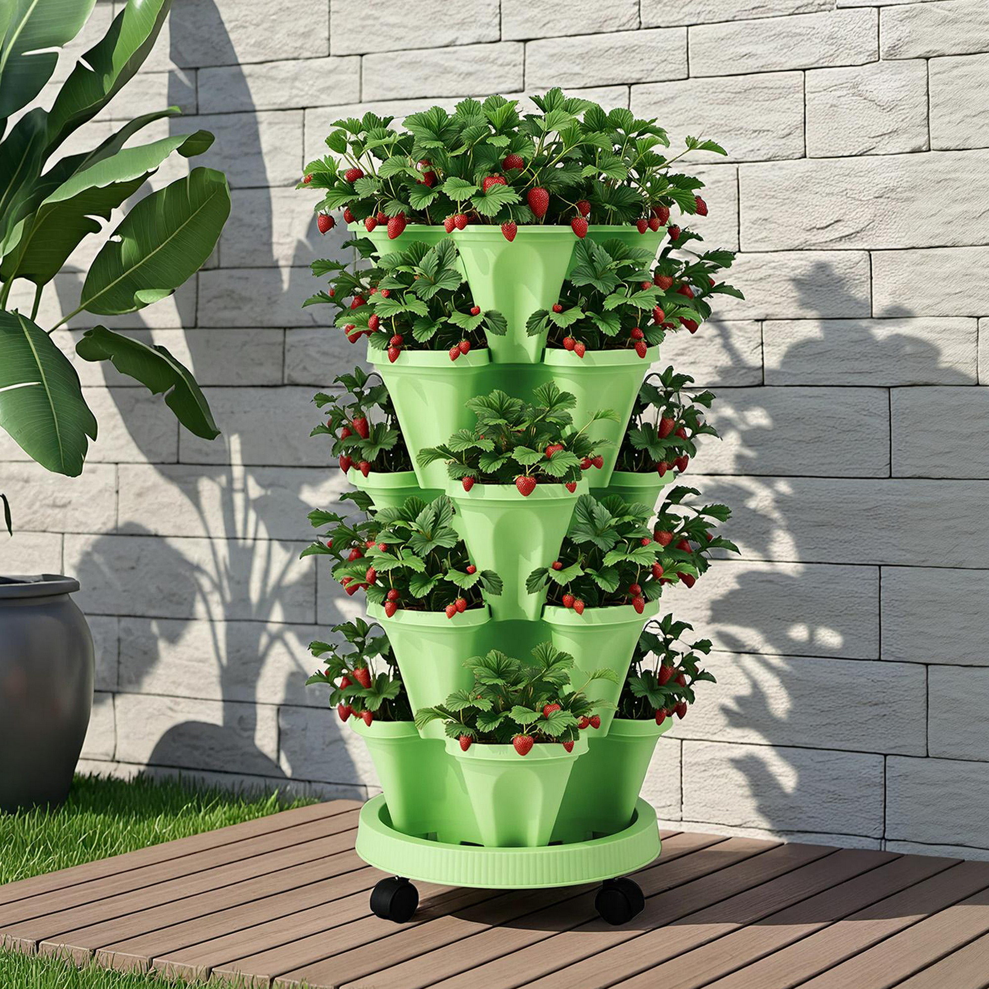 Green Fingers Garden Bed 5 Tier Vertical Garden Grey Strawberry Stackable
