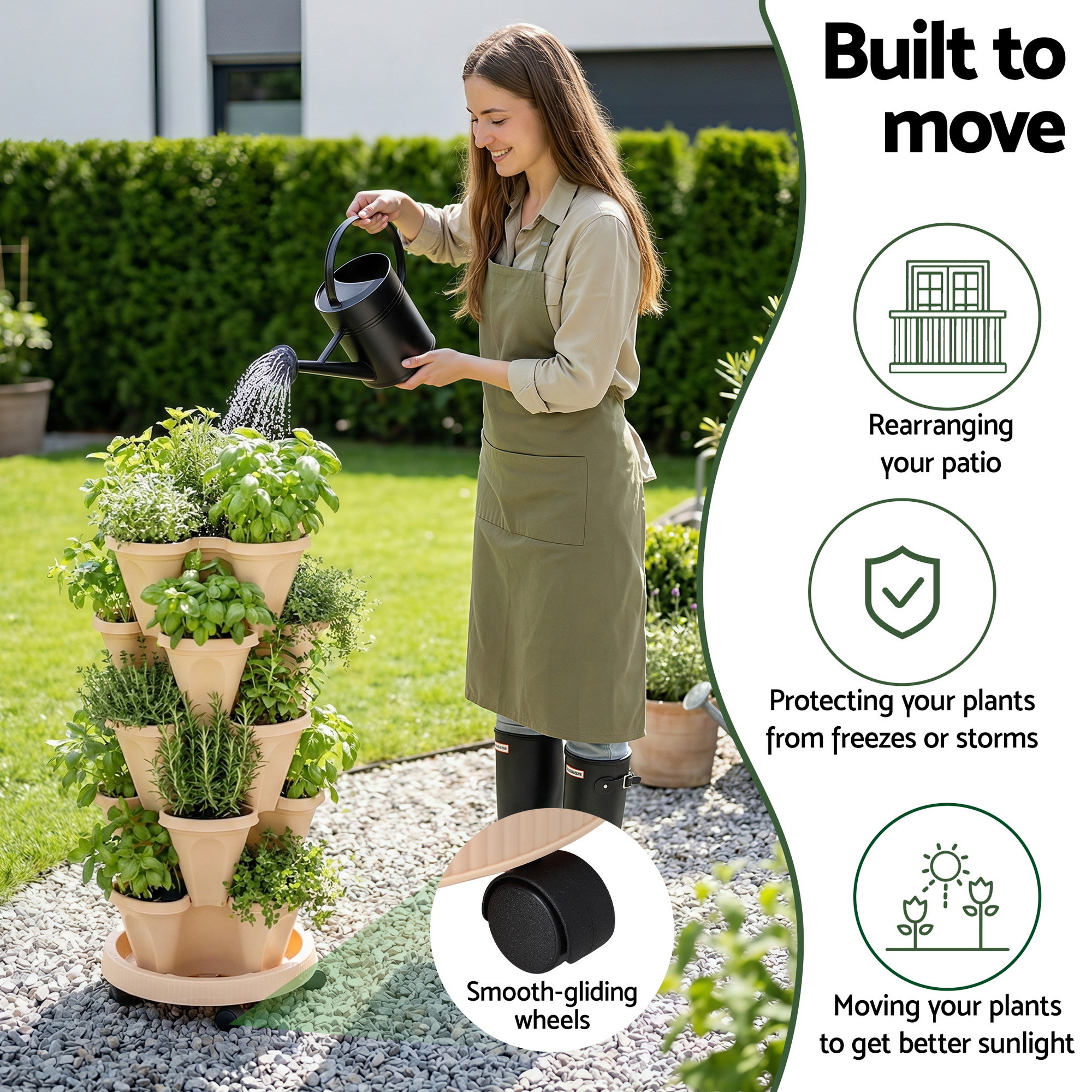 Green Fingers Garden Bed 5 Tier Vertical Garden Grey Strawberry Stackable