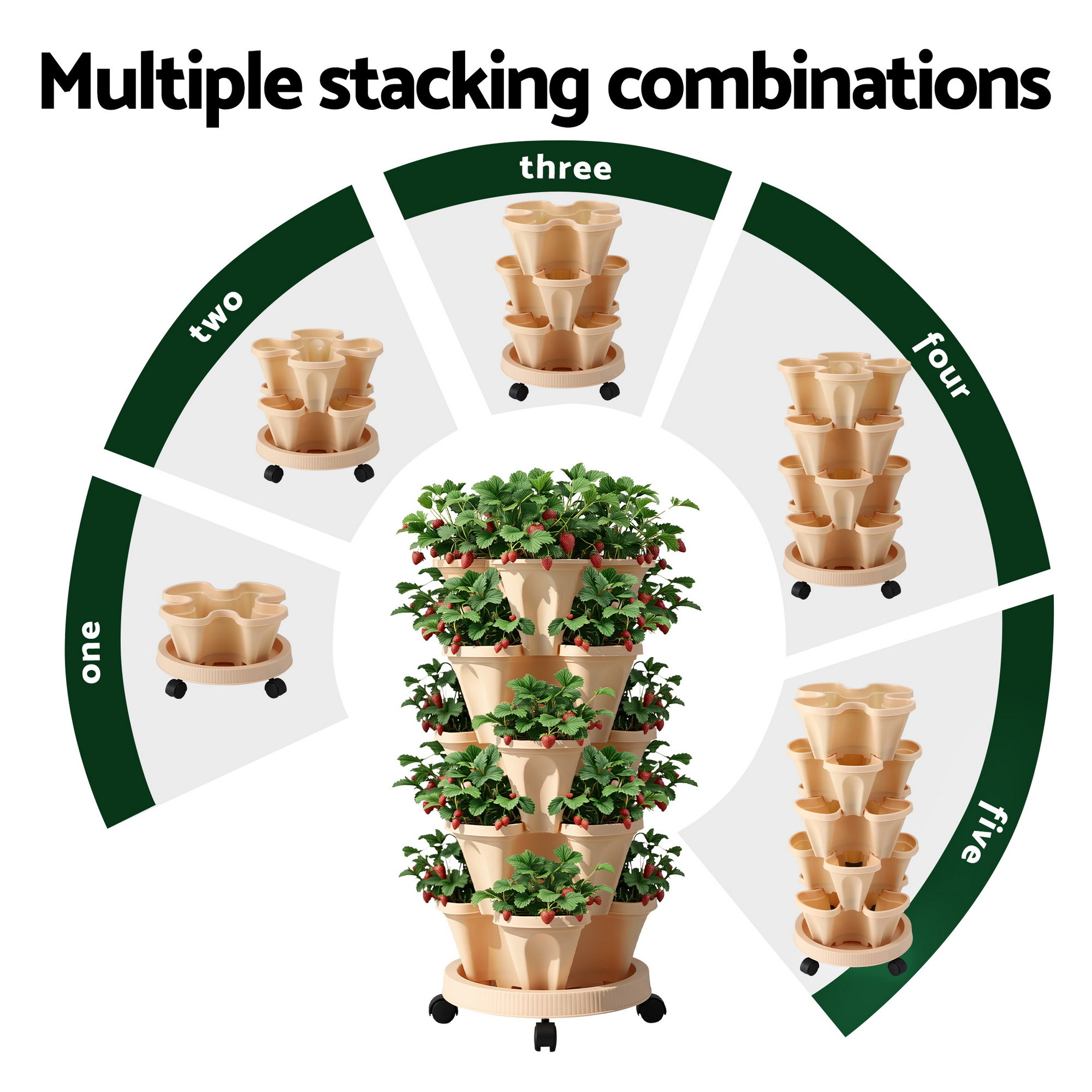 Green Fingers Garden Bed 5 Tier Vertical Garden Grey Strawberry Stackable