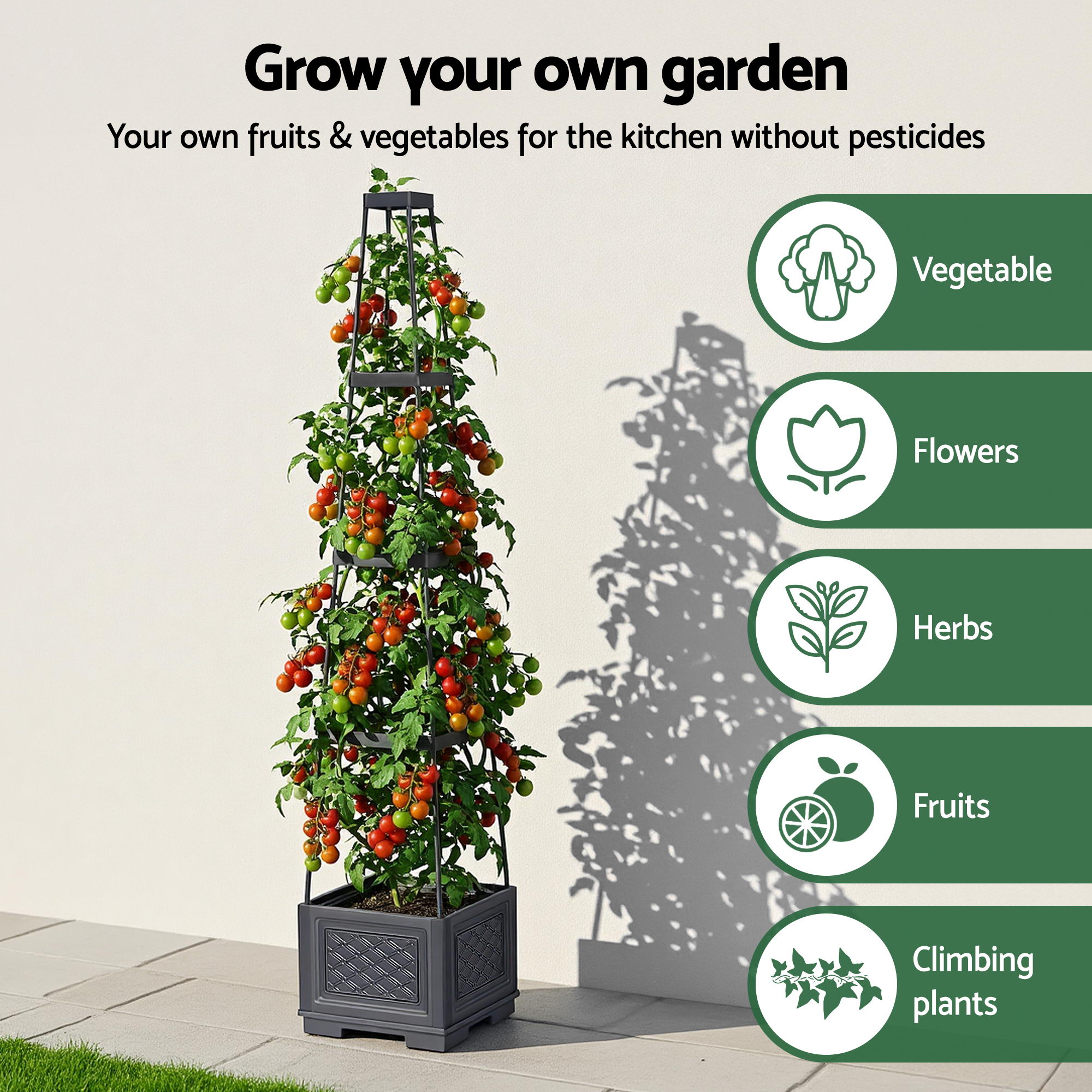 Green Fingers Self Watering Planter w/ Trellis Adjustable Height Modular Tomato