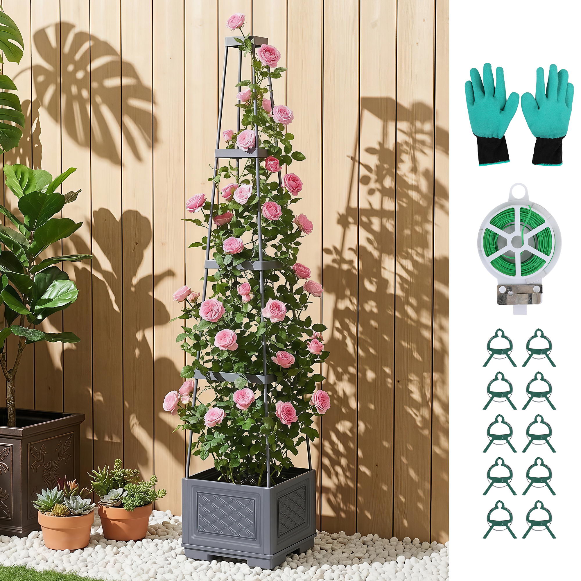Green Fingers Self Watering Planter w/ Trellis Adjustable Height Modular Tomato