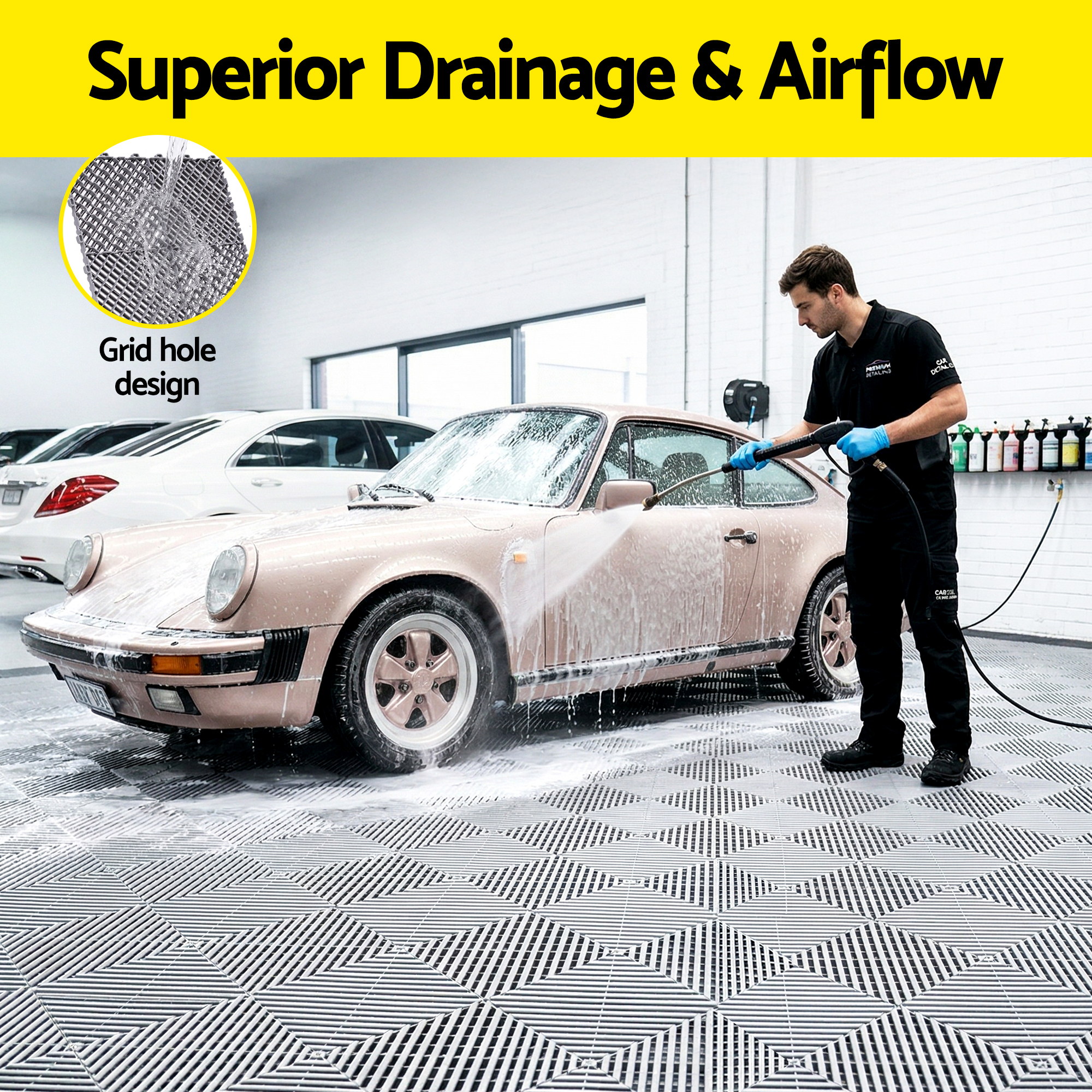 Giantz 20PCS Garage Floor Tiles Interlocking Drainage Non-Slip Tiles Heavy Duty