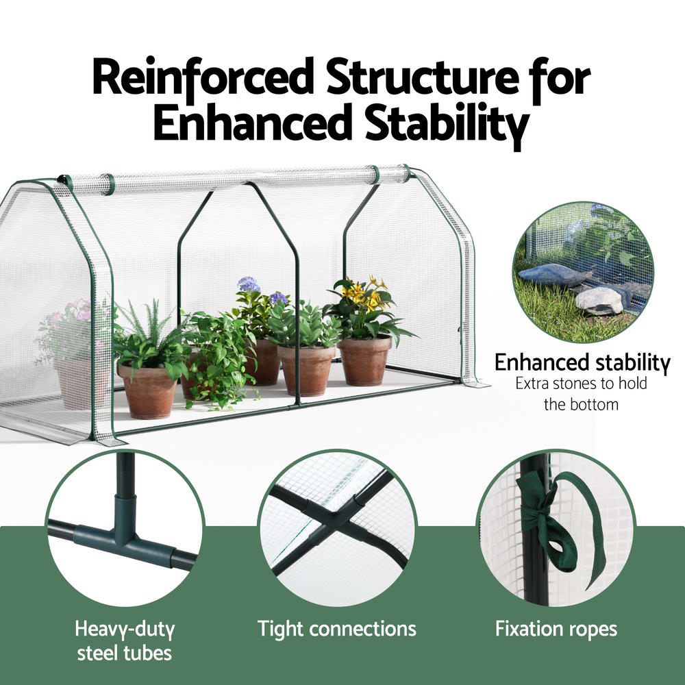 Green Fingers Mini Greenhouse PE Cover Green House Roll-Up Zippered Door