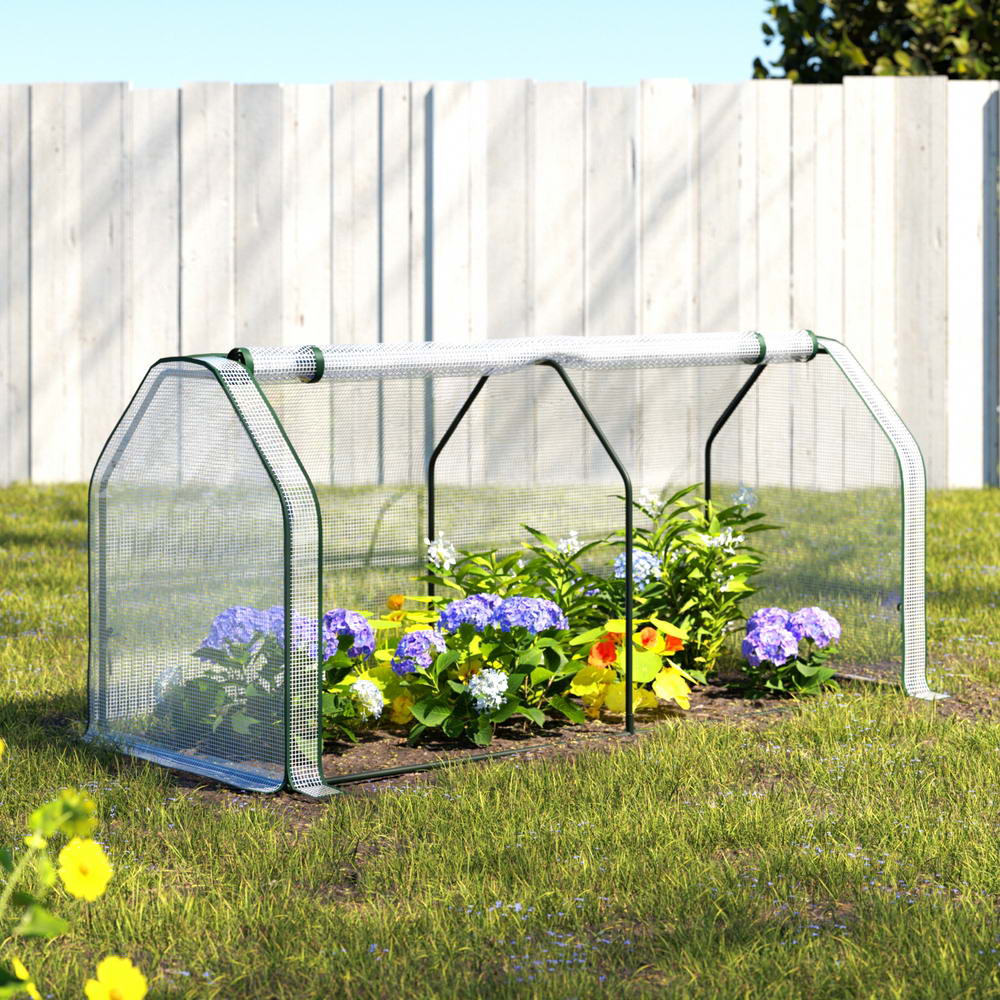 Green Fingers Mini Greenhouse PE Cover Green House Roll-Up Zippered Door