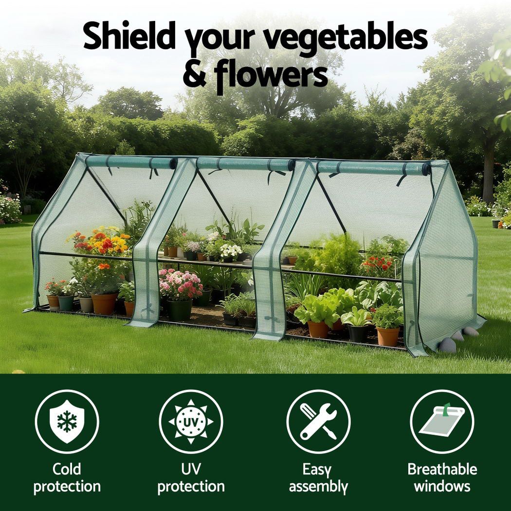 Green Fingers Mini Greenhouse 240x90x90cm Steel Frame PE Cover Outdoor Shelter
