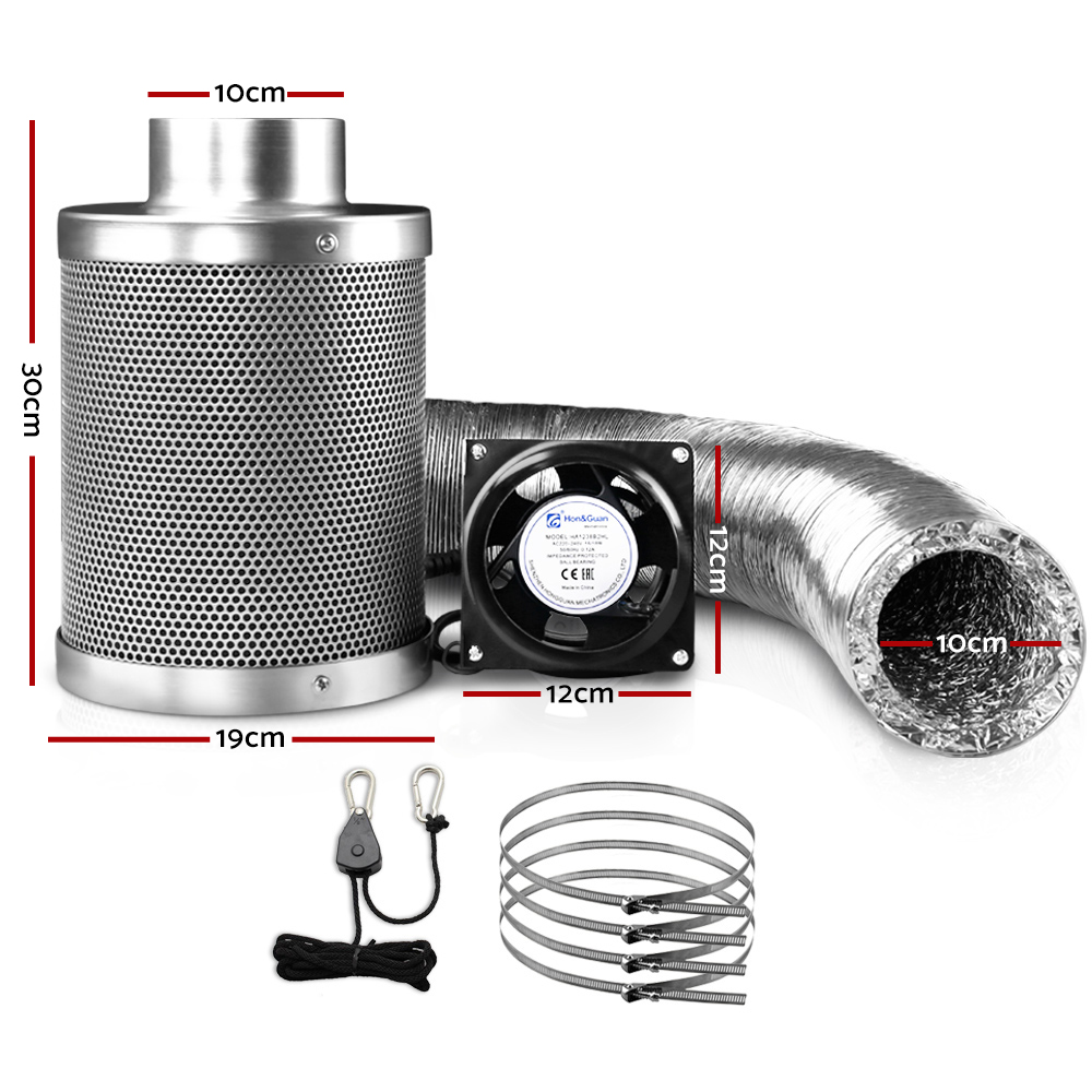 Green Fingers 4"Ventilation Kit Fan Hydroponics Grow Tent Kit Carbon Filter