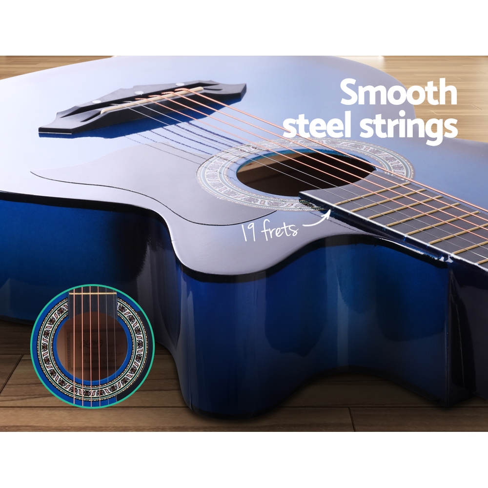 Alpha 38 Inch Acoustic Guitar Wooden Body Steel String Cutaway Blue