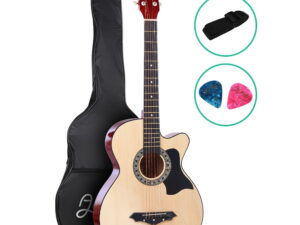 Alpha 38 Inch Acoustic Guitar Wooden Body Steel String Full Size Cutaway Wood
