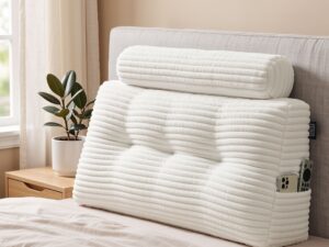 Giselle wedge pillow headboard w/ non-flattening shredded foam core, perfect for