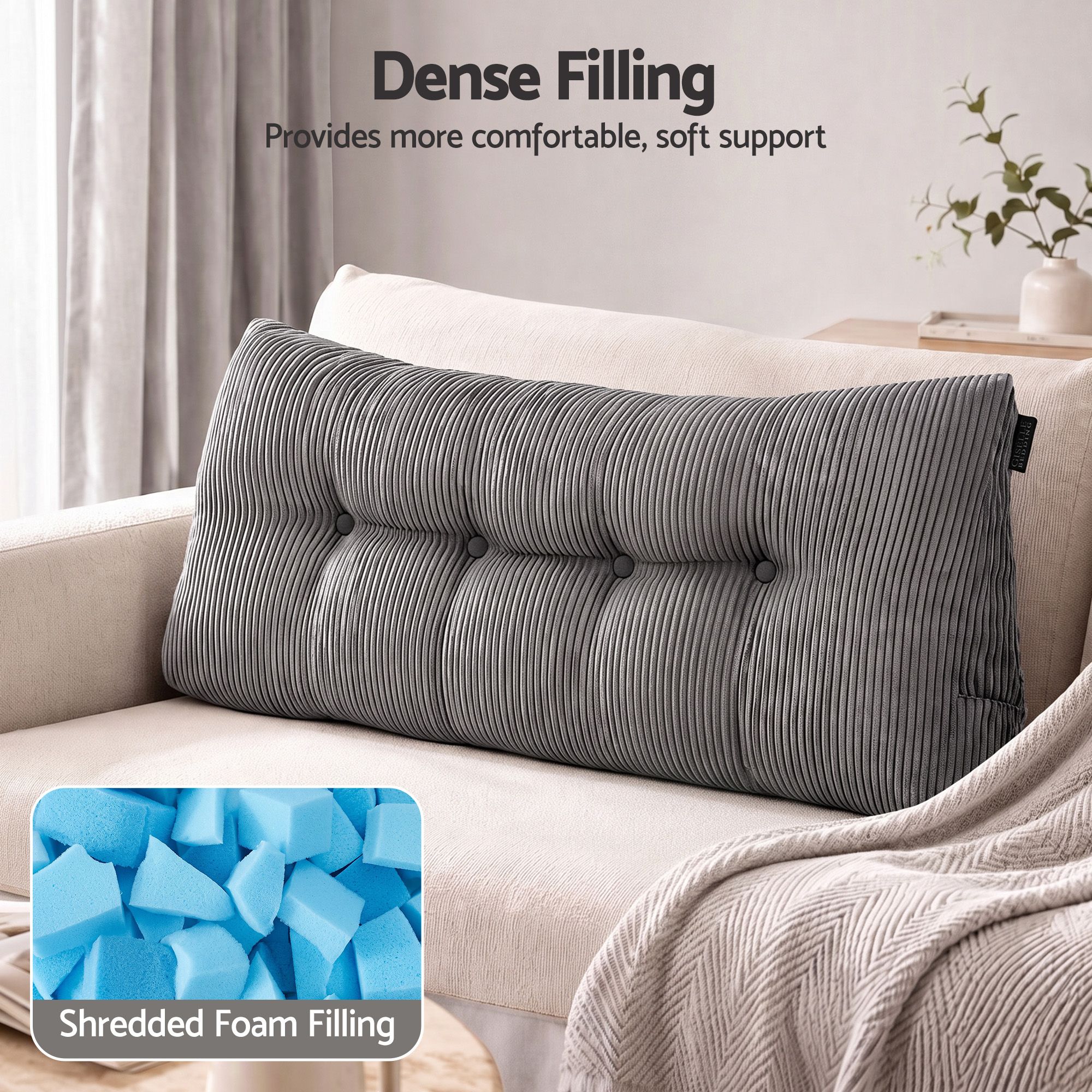 Giselle Headboard Pillow for Sitting in Bed, Upgraded Shredded Foam Reading